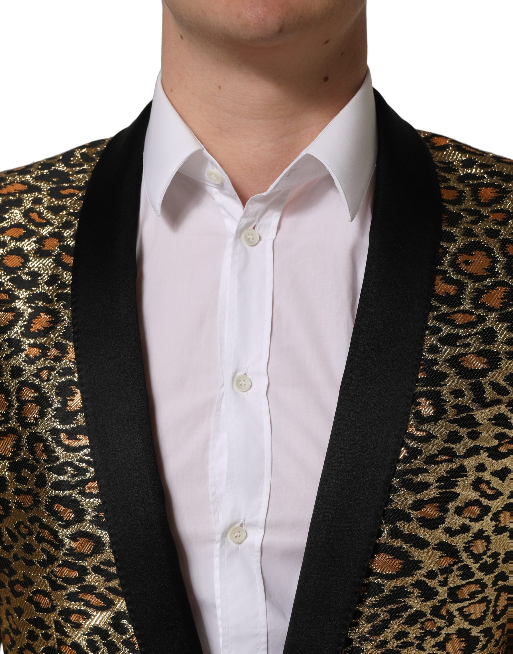 Dolce & Gabbana Gold Leopard Single Breasted Men Coat Jacket | Regal Royce