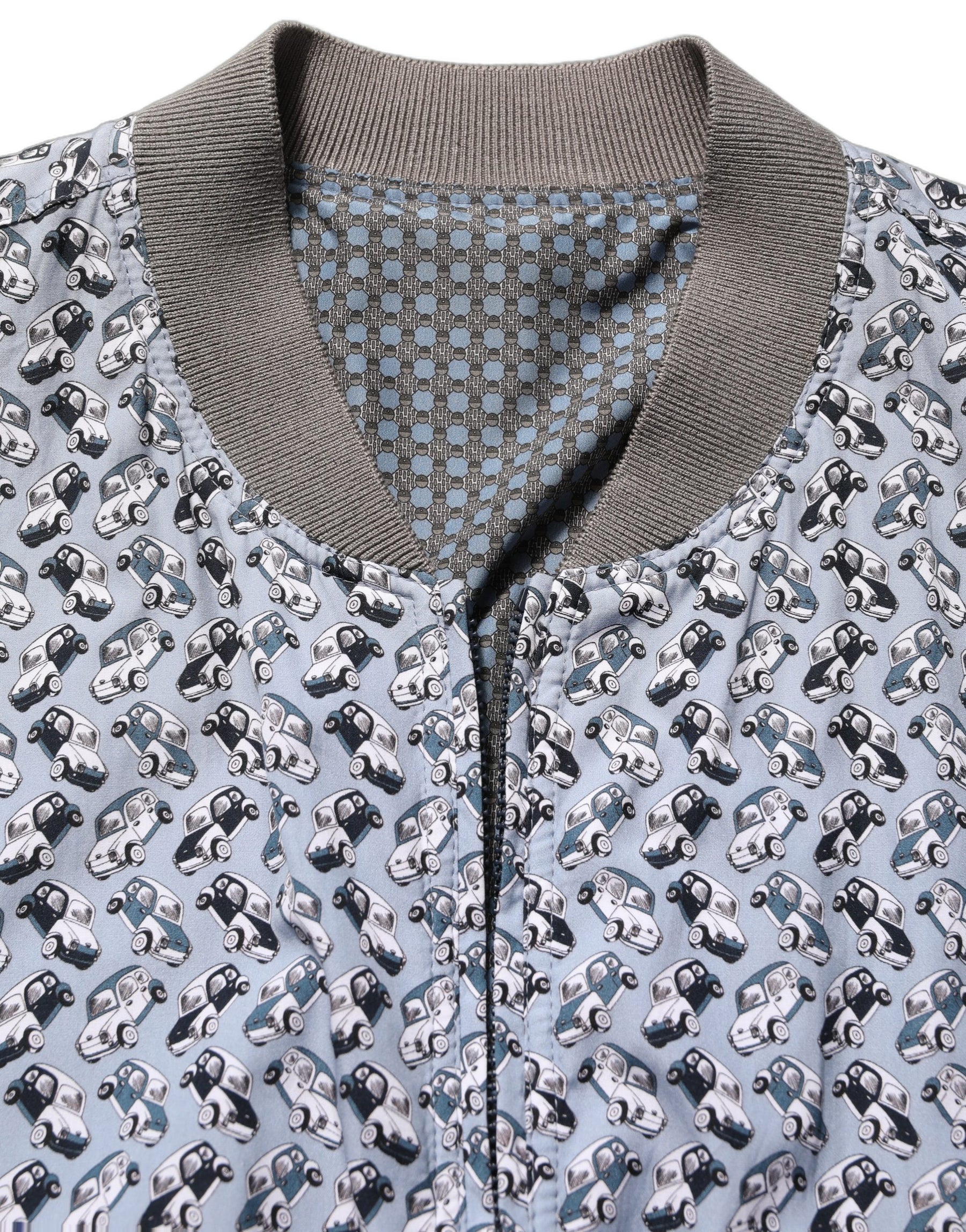 Dolce & Gabbana Light Blue Cotton Car Print Bomber Jacket | Regal Royce