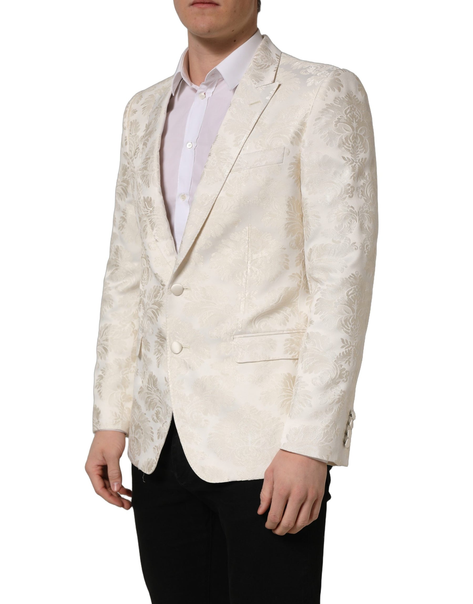 Dolce & Gabbana Off White Floral Single Breasted Men Jacket | Regal Royce