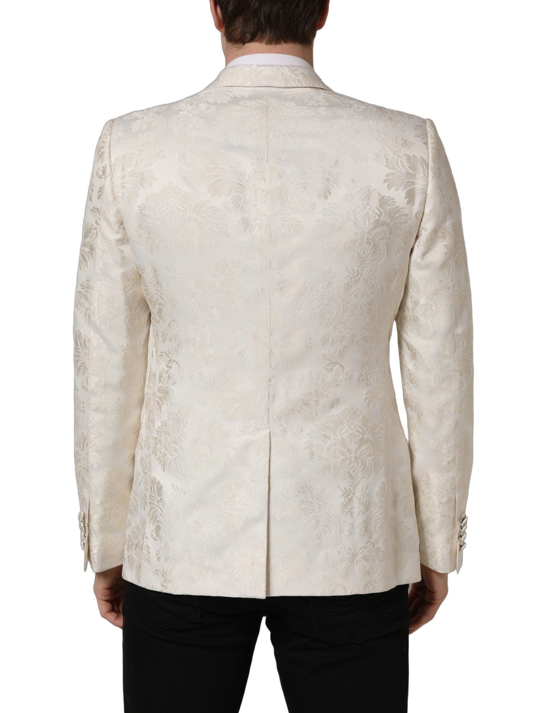 Dolce & Gabbana Off White Floral Single Breasted Men Jacket | Regal Royce