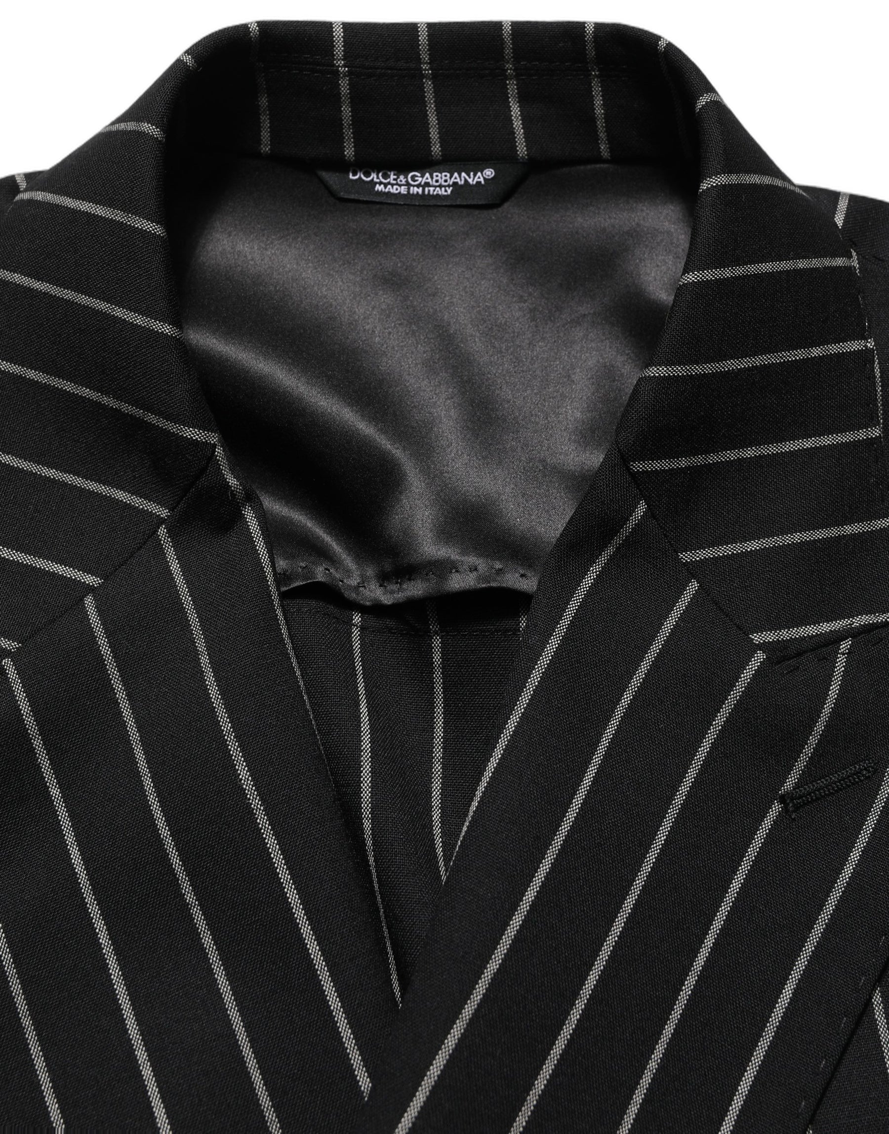 Dolce & Gabbana Black Stripes Wool Double Breasted Jacket | Regal Royce