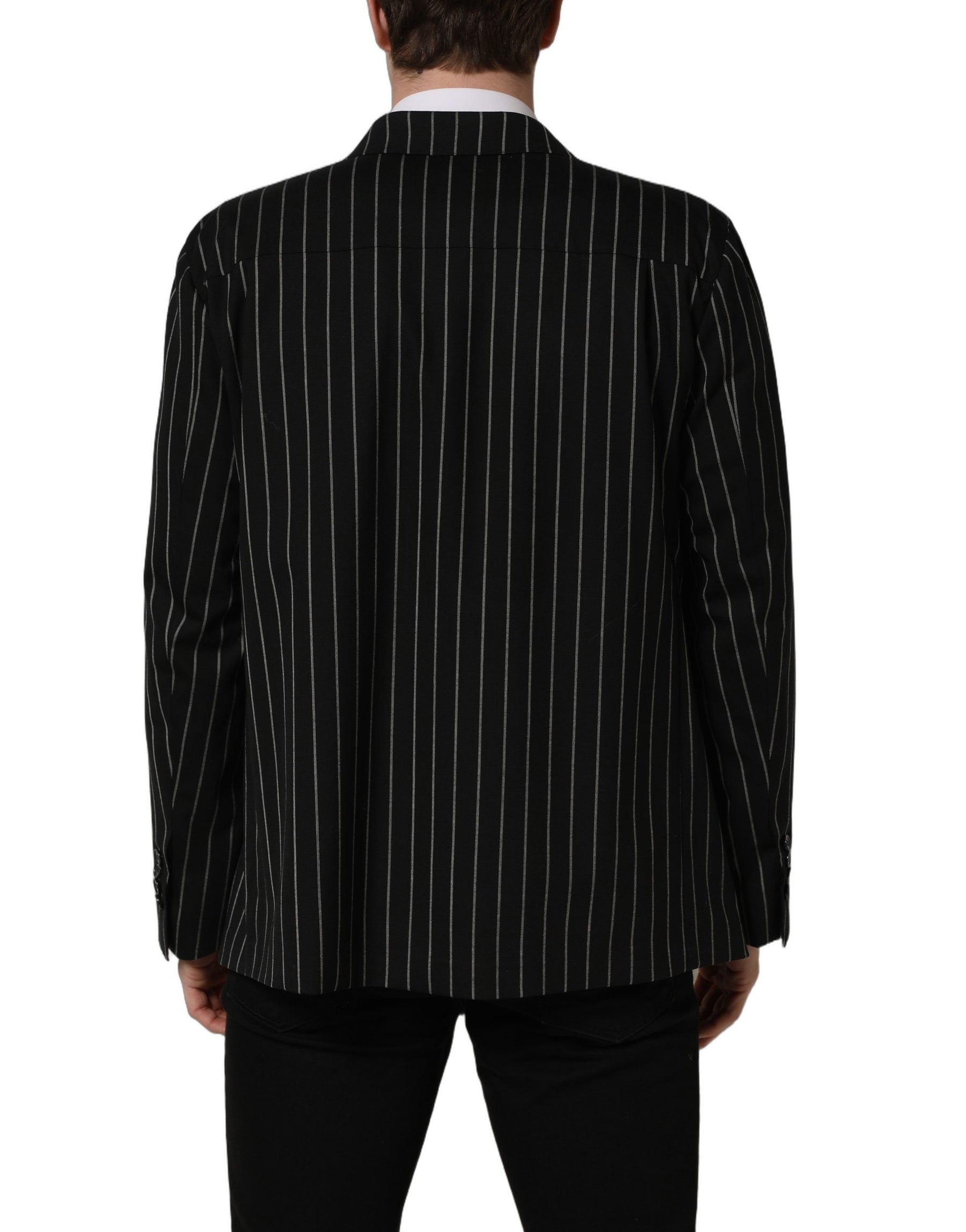 Dolce & Gabbana Black Stripes Wool Double Breasted Jacket | Regal Royce