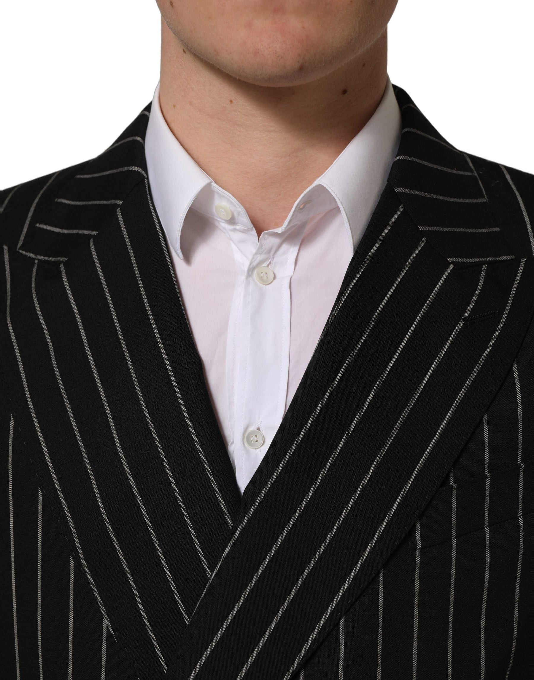 Dolce & Gabbana Black Stripes Wool Double Breasted Jacket | Regal Royce