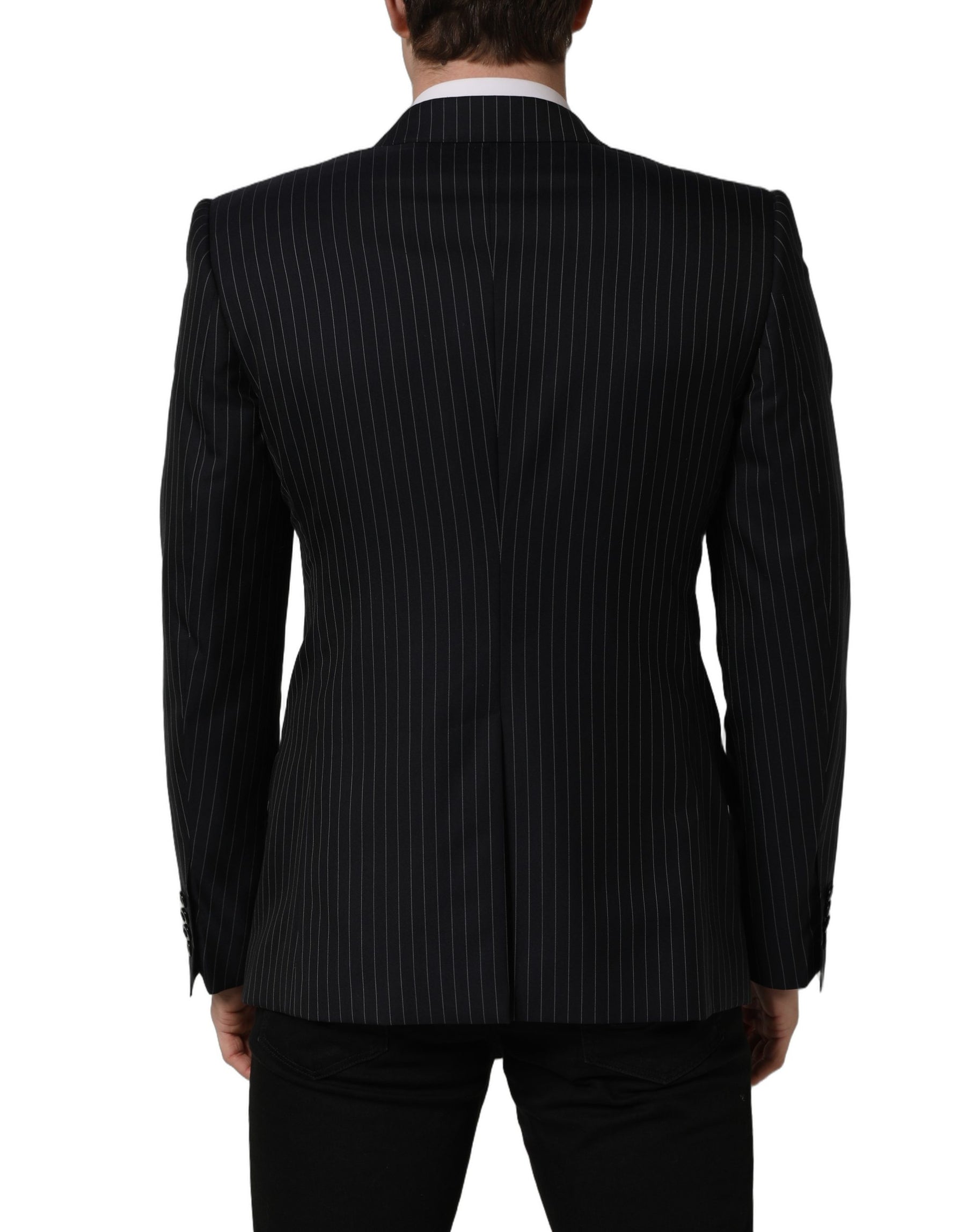 Dolce & Gabbana Black Stripes Wool Double Breasted Jacket | Regal Royce