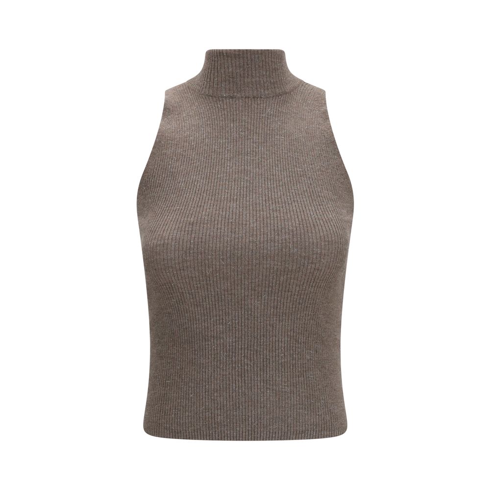 Brunello Cucinelli Brown Cashmere Sleeveles Sweater | Regal Royce