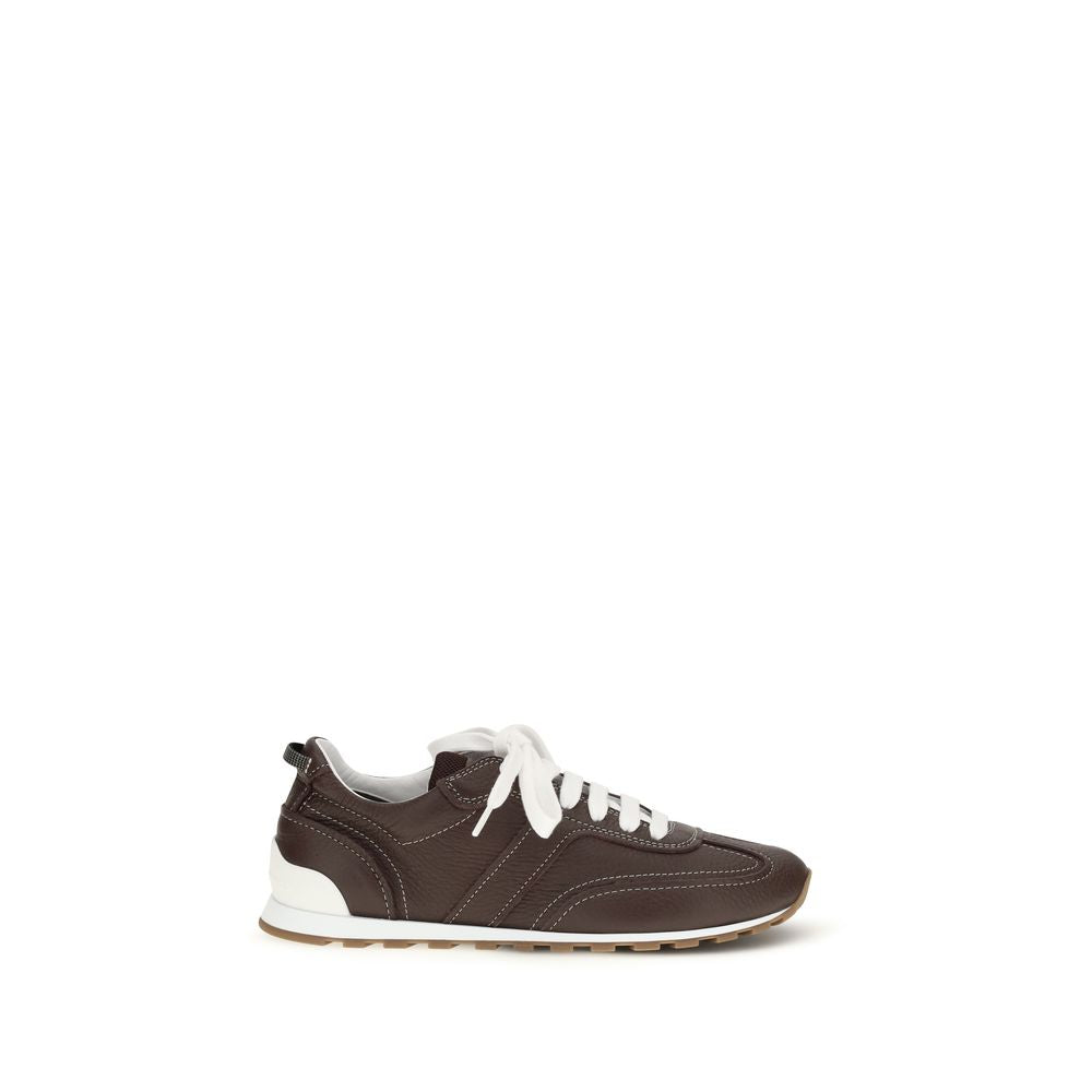 Brunello Cucinelli Brown Calf Leather Bos Taurus Athletic Sneakers | Regal Royce