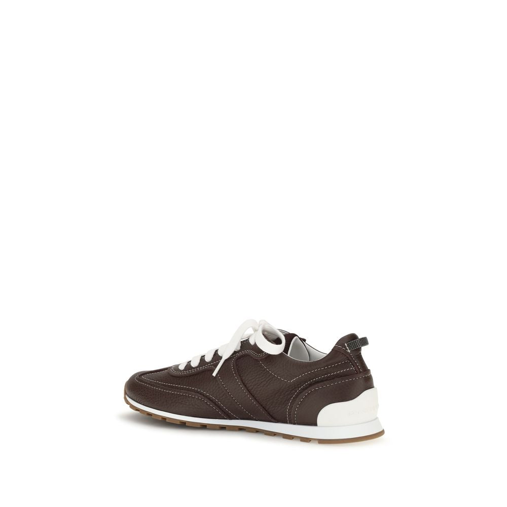 Brunello Cucinelli Brown Calf Leather Bos Taurus Athletic Sneakers | Regal Royce