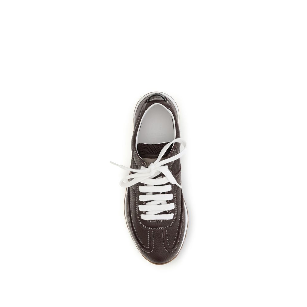 Brunello Cucinelli Brown Calf Leather Bos Taurus Athletic Sneakers | Regal Royce