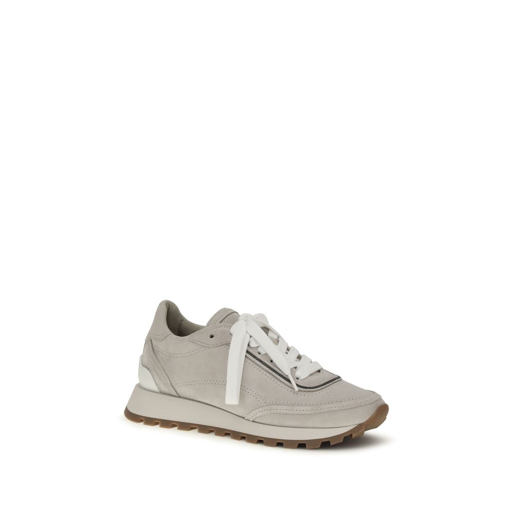 Brunello Cucinelli Gray Calf Leather Bos Taurus Athletic Sneakers | Regal Royce