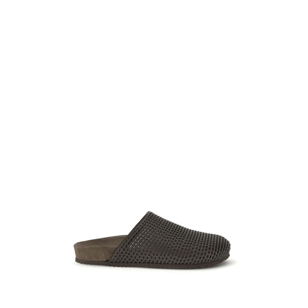 Brunello Cucinelli Brown Calf Leather Bos Taurus Slides | Regal Royce
