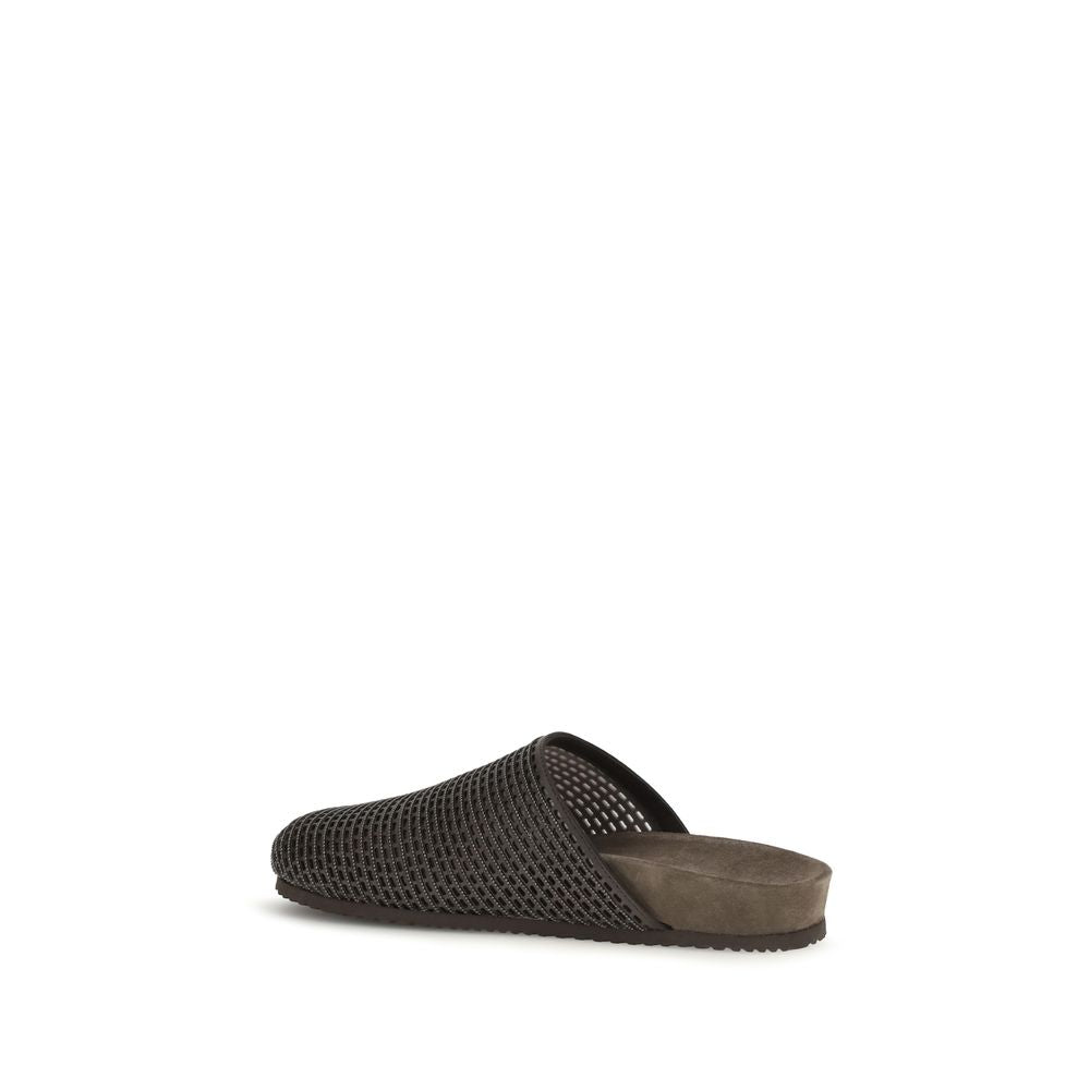 Brunello Cucinelli Brown Calf Leather Bos Taurus Slides | Regal Royce