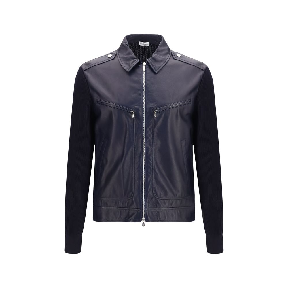 Brunello Cucinelli Blue Calf Leather Bos Taurus Leather Jacket | Regal Royce
