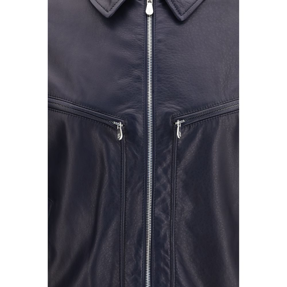 Brunello Cucinelli Blue Calf Leather Bos Taurus Leather Jacket | Regal Royce