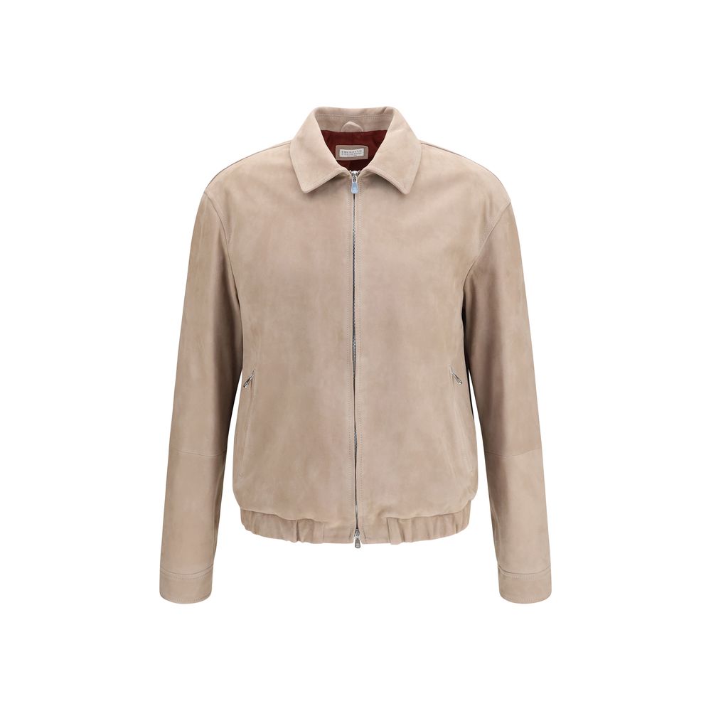 Brunello Cucinelli Beige Calf Leather Bos Taurus Leather Jacket | Regal Royce