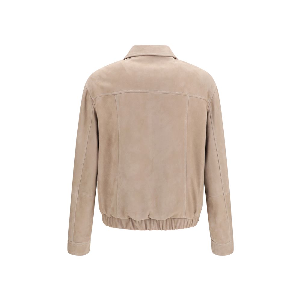 Brunello Cucinelli Beige Calf Leather Bos Taurus Leather Jacket | Regal Royce