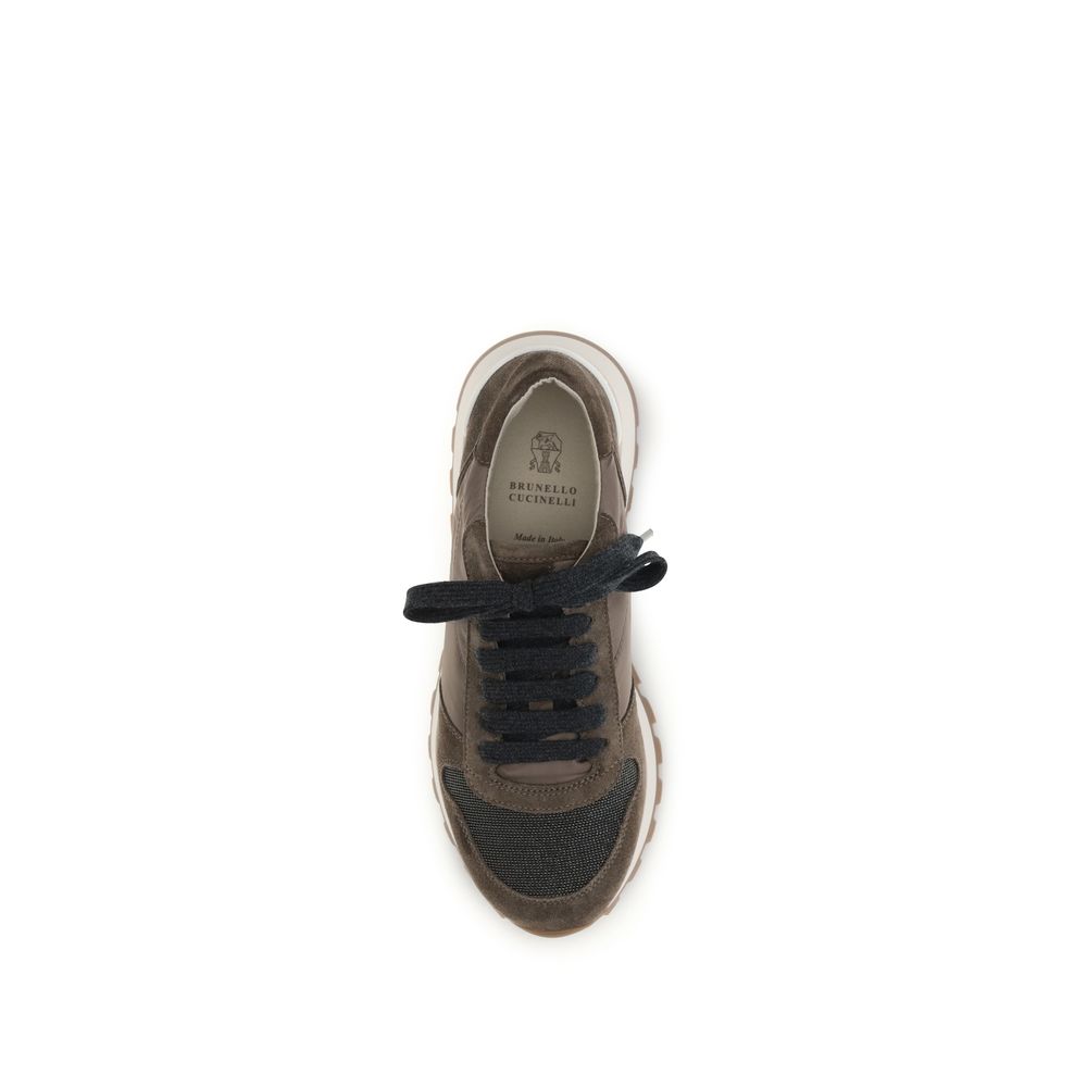 Brunello Cucinelli Brown Calf Leather Bos Taurus Athletic Sneakers | Regal Royce