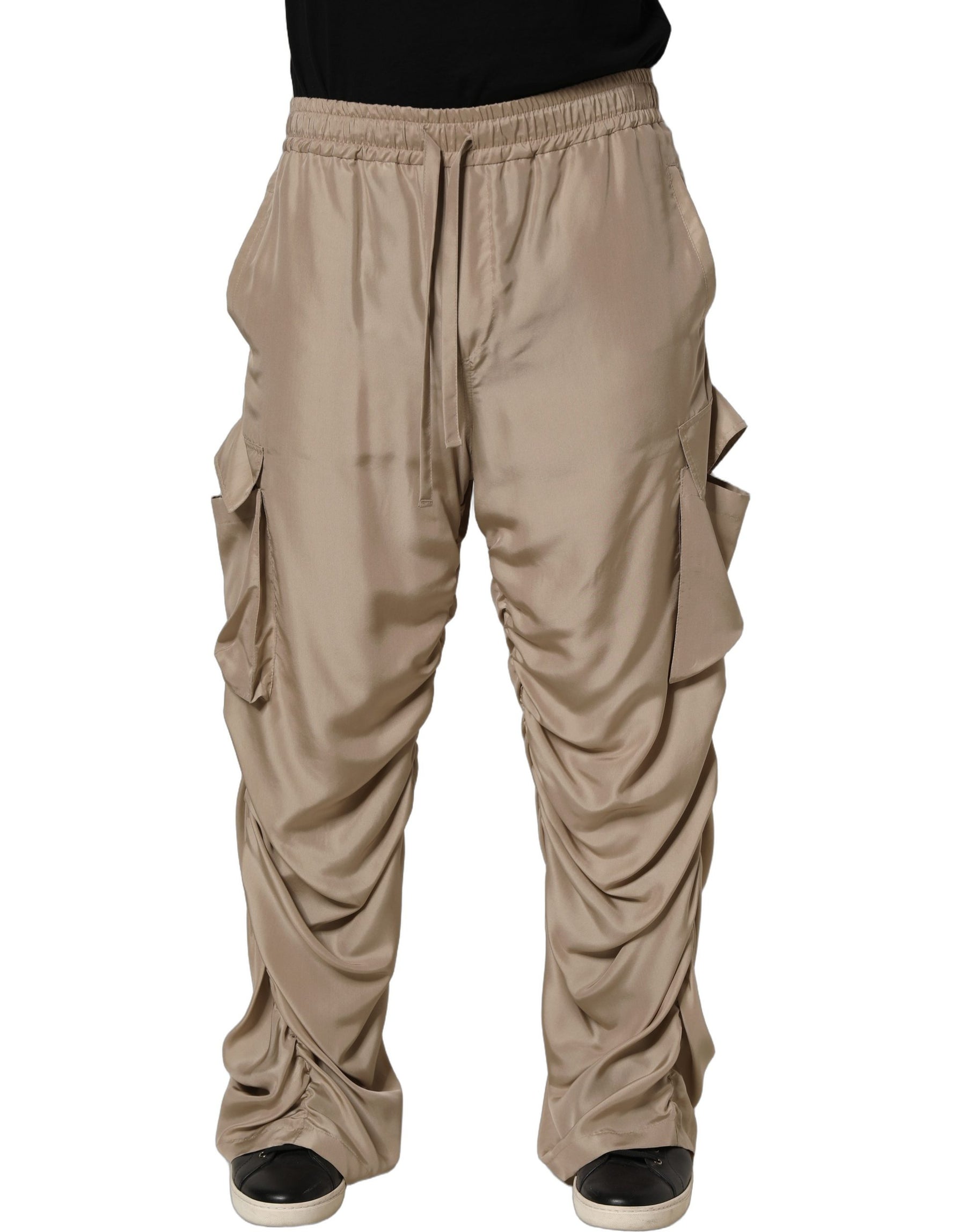 Dolce & Gabbana Brown Ruched Cargo Parachute Men Jogger Pants | Regal Royce