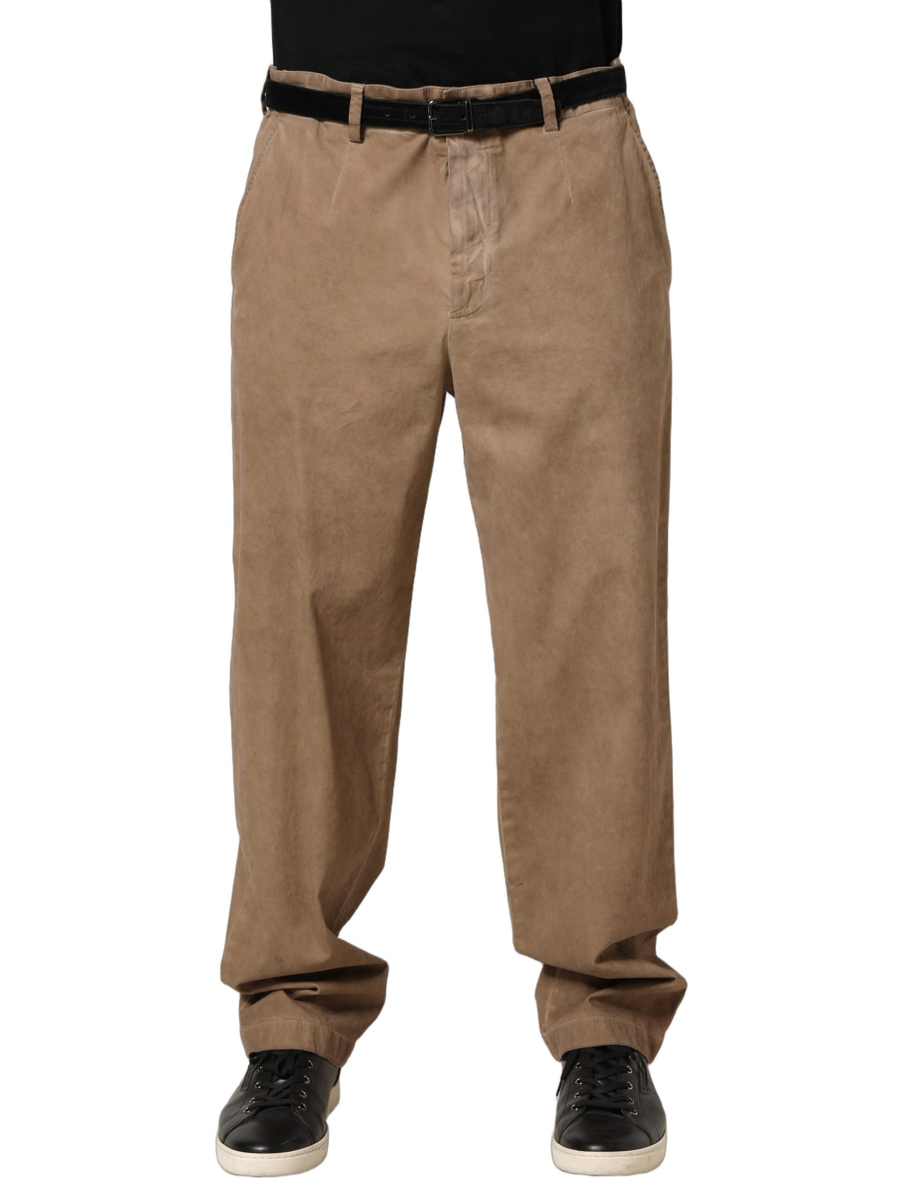 Domenico Tagliente Beige Cotton Straight Leg Men Trouser Pants | Regal Royce