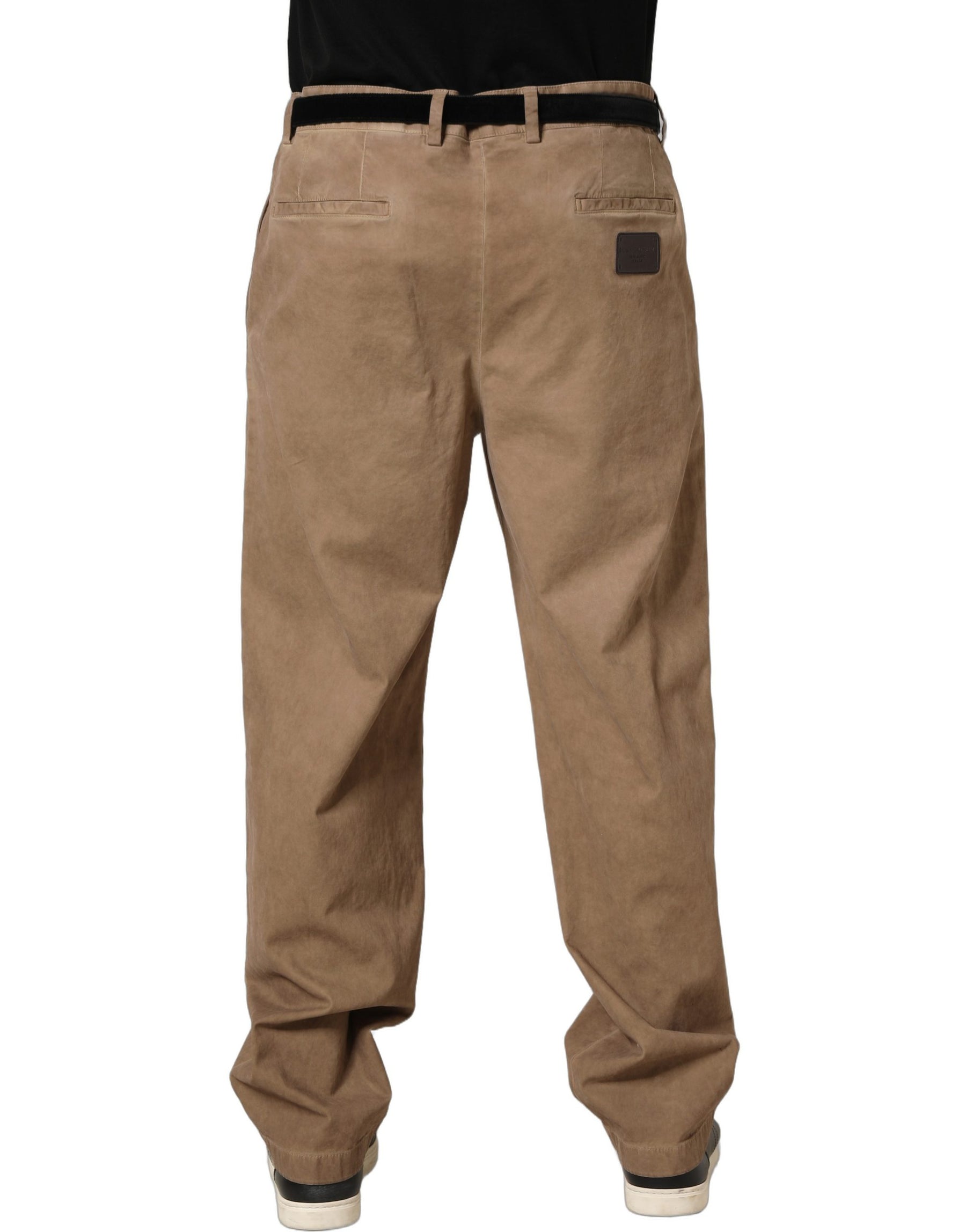 Dolce & Gabbana Beige Cotton Straight Leg Men Trouser Pants | Regal Royce