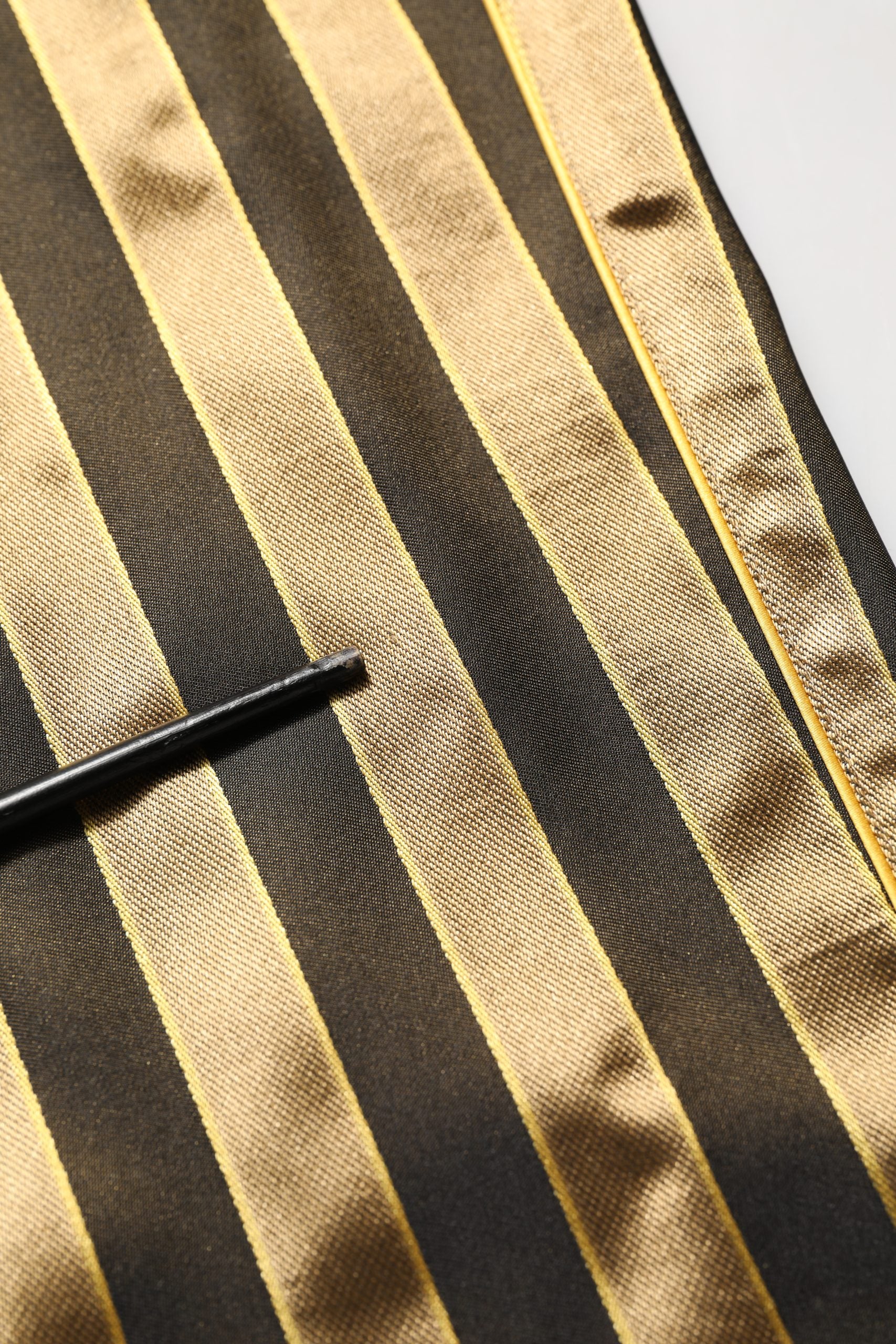 Dolce & Gabbana Gold Black Stripes Satin Tapered Leg Pants | Regal Royce