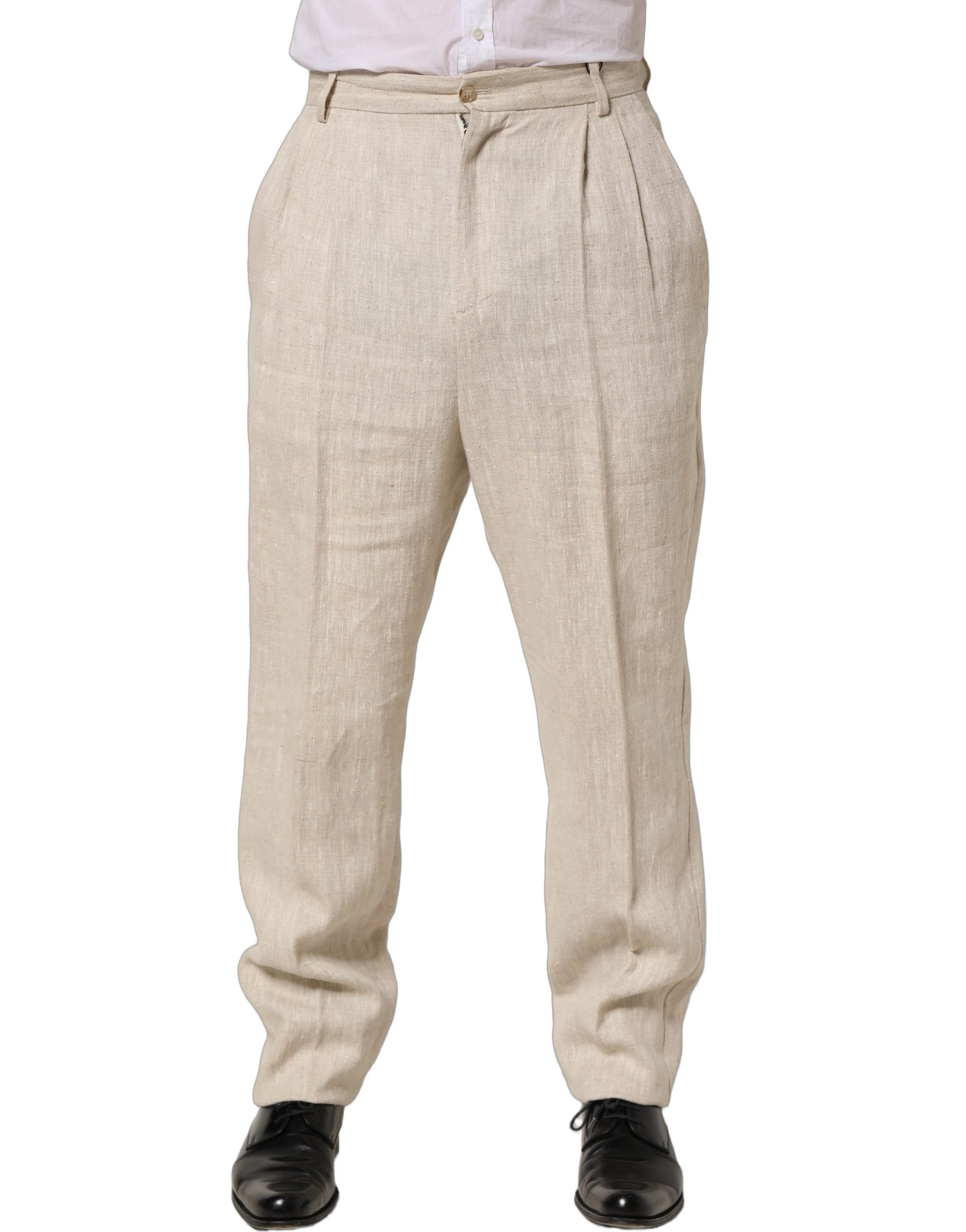 Dolce & Gabbana Beige Linen Tapered Men Dress Trouser Pants | Regal Royce