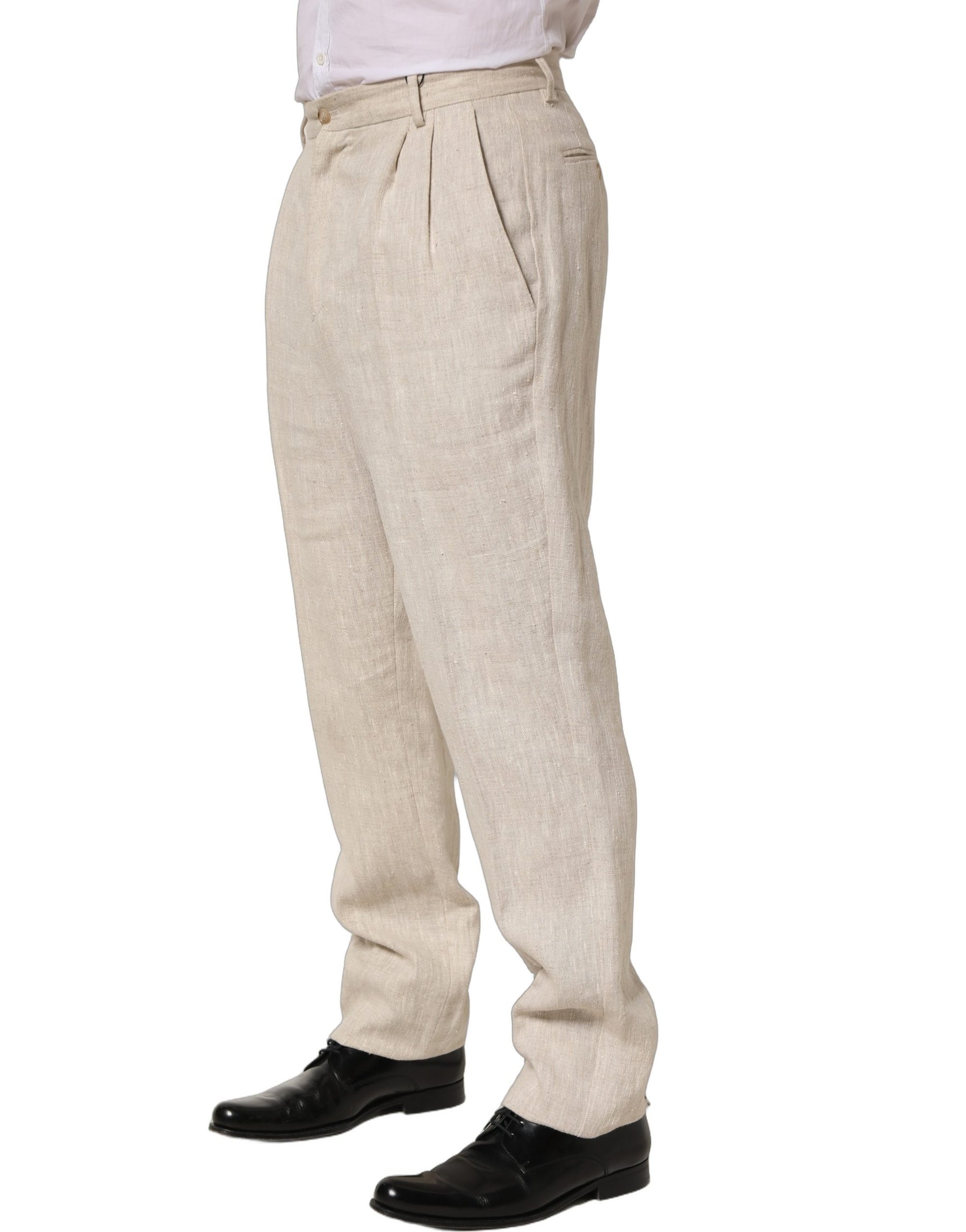Dolce & Gabbana Beige Linen Tapered Men Dress Trouser Pants | Regal Royce
