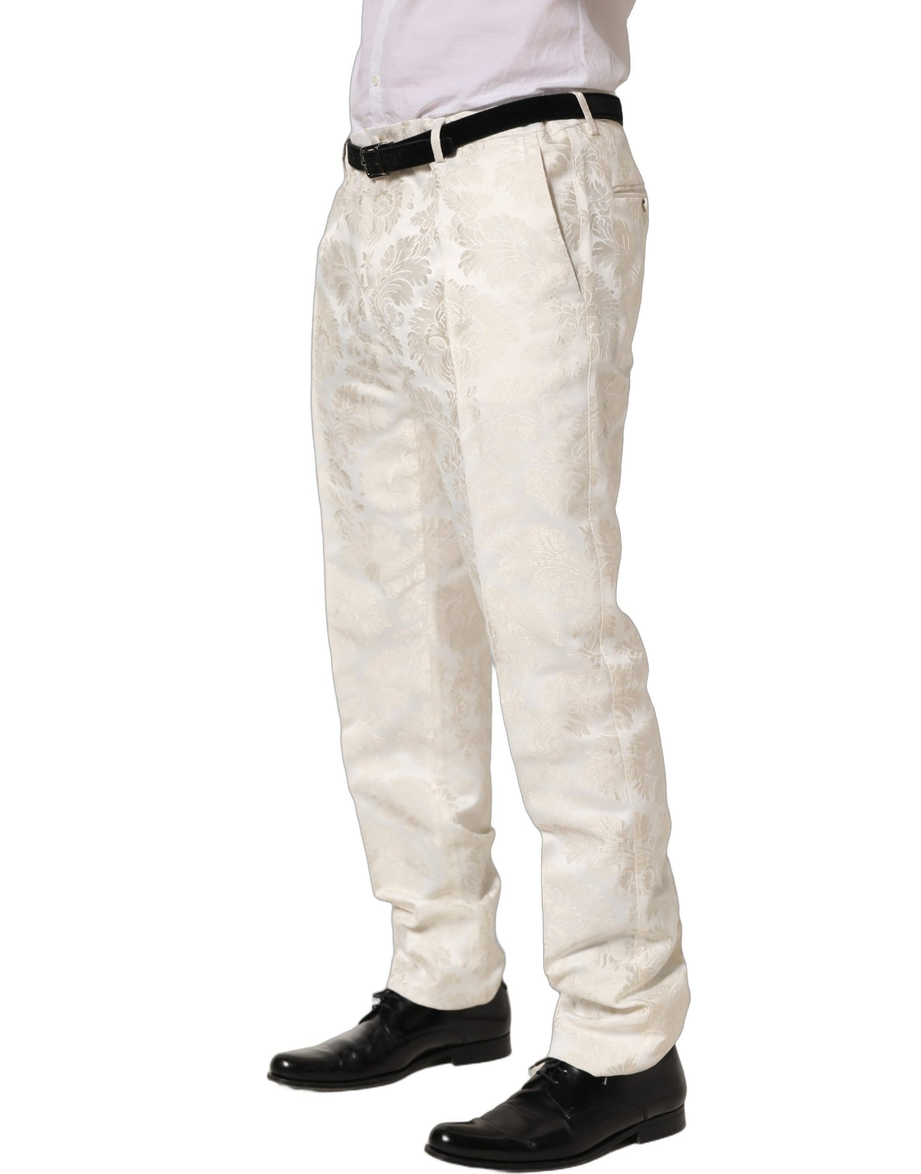 Dolce & Gabbana White Floral Men Dress Formal Trouser Pants | Regal Royce