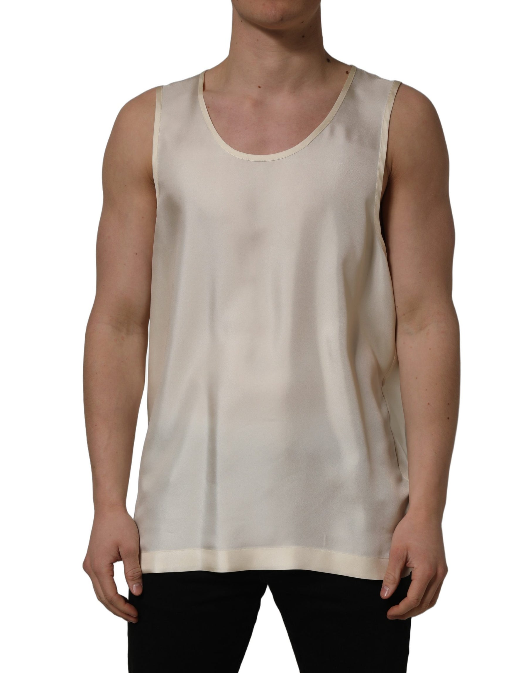 Dolce & Gabbana Off White Silk Sleeveless Tank Top T-shirt | Regal Royce