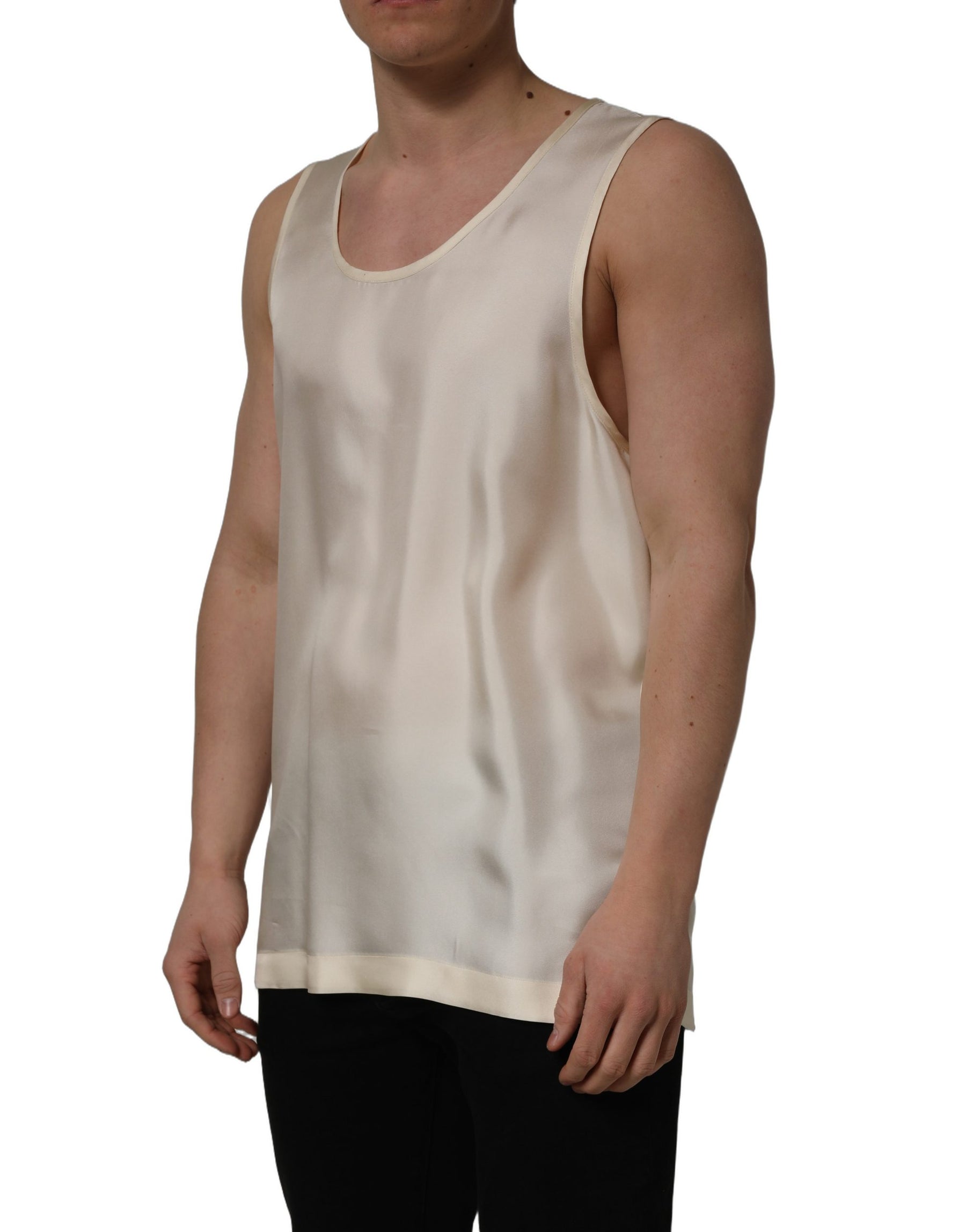 Dolce & Gabbana Off White Silk Sleeveless Tank Top T-shirt | Regal Royce