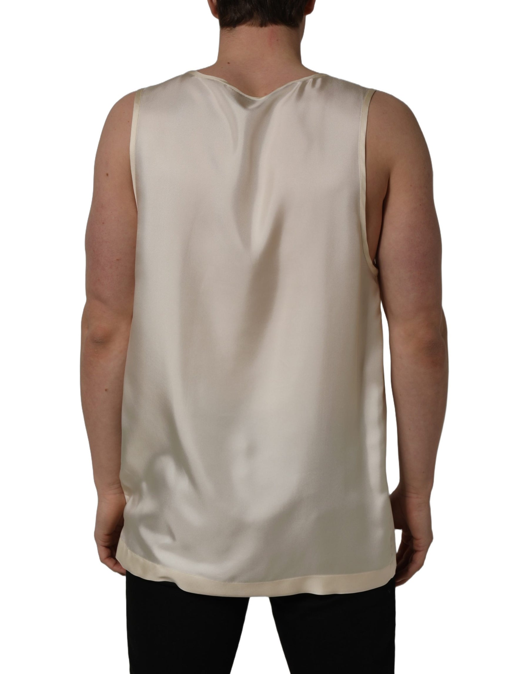 Dolce & Gabbana Off White Silk Sleeveless Tank Top T-shirt | Regal Royce
