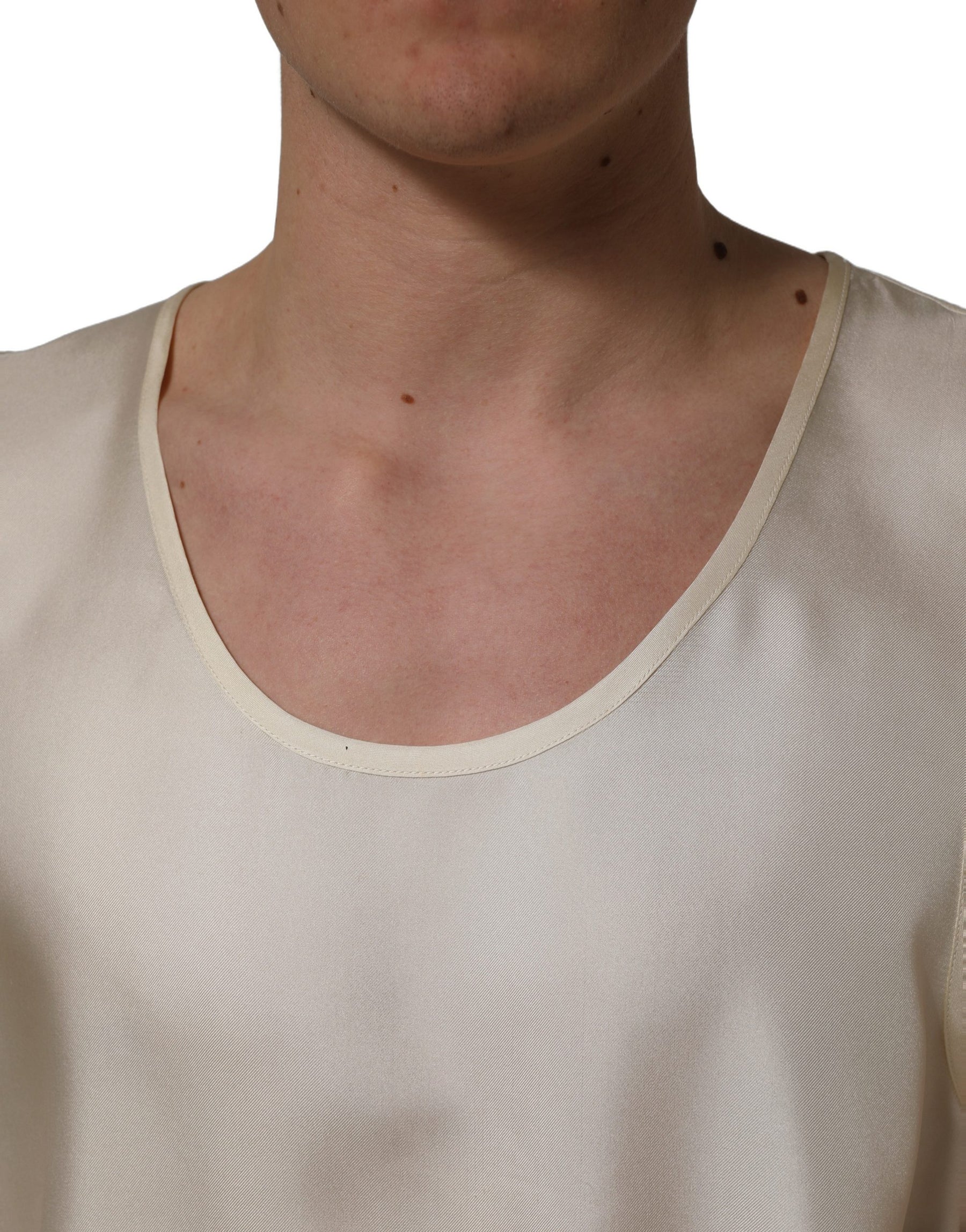 Dolce & Gabbana Off White Silk Sleeveless Tank Top T-shirt | Regal Royce