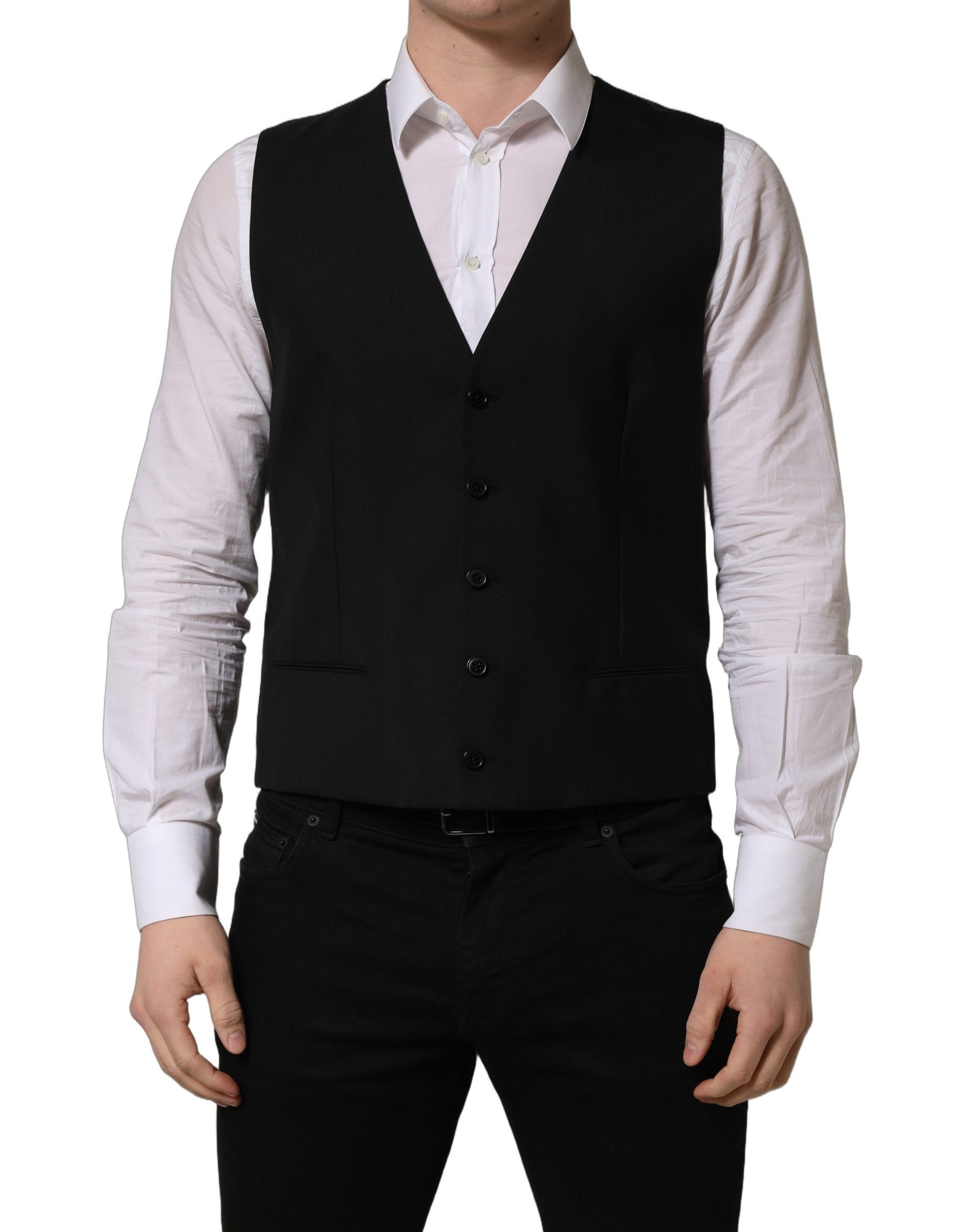 Dolce & Gabbana Black Wool Single Breasted Waistcoat Vest | Regal Royce
