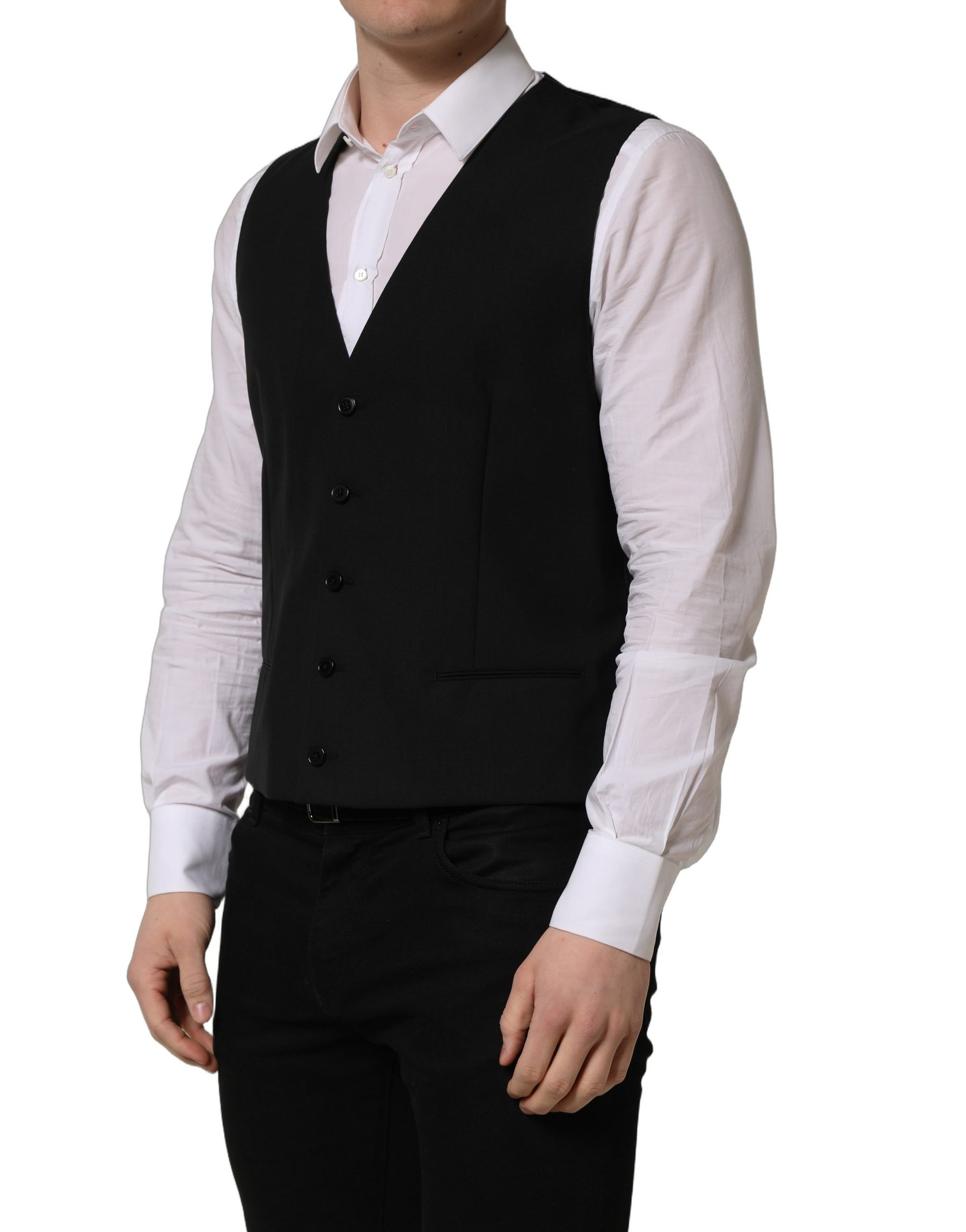 Dolce & Gabbana Black Wool Single Breasted Waistcoat Vest | Regal Royce