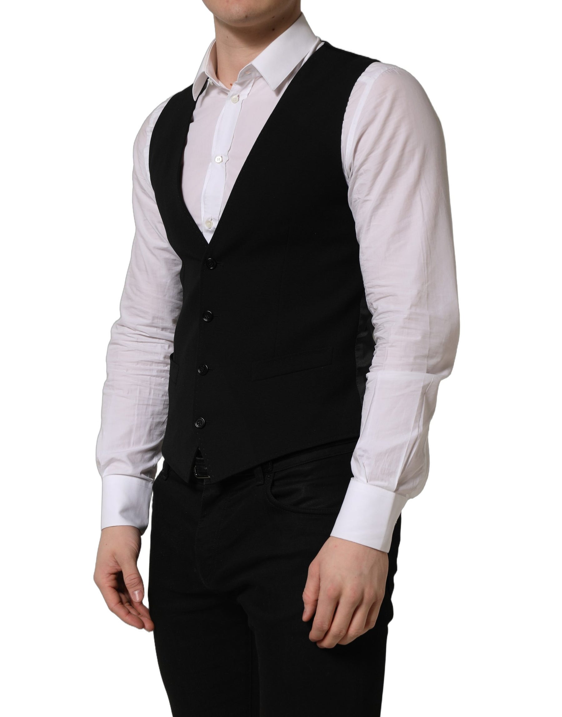 Dolce & Gabbana Black Wool Single Breasted Waistcoat Vest | Regal Royce