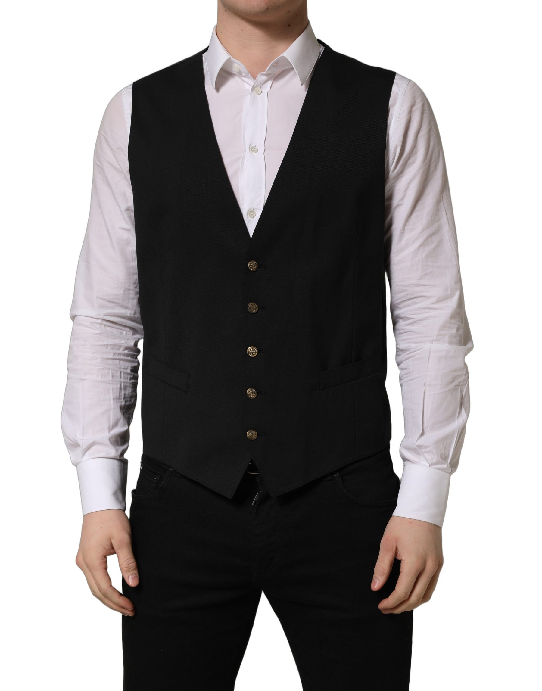 Dolce & Gabbana Black Single Breasted Men Waistcoat Vest | Regal Royce