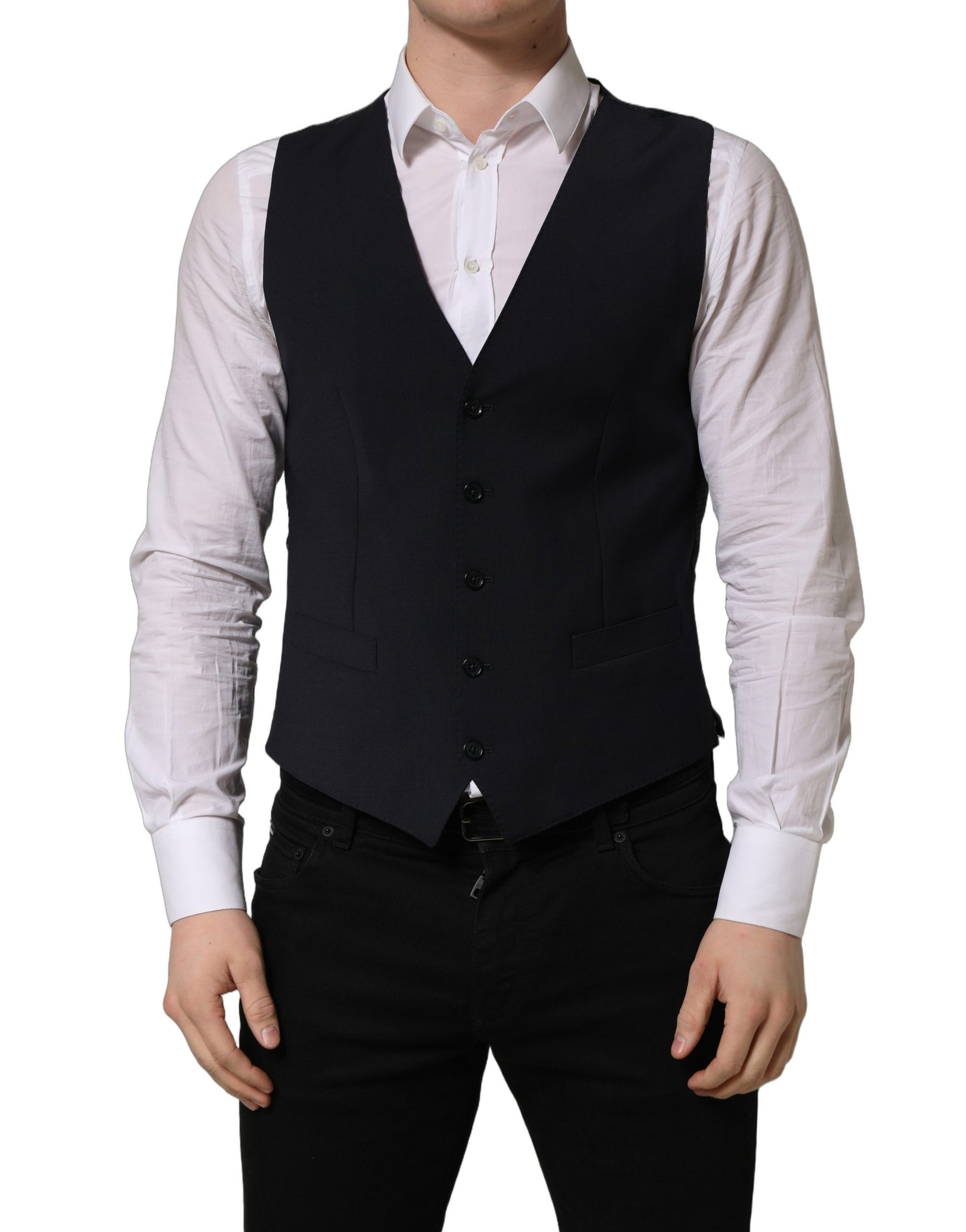 Dolce & Gabbana Black Wool Single Breasted Waistcoat Vest | Regal Royce