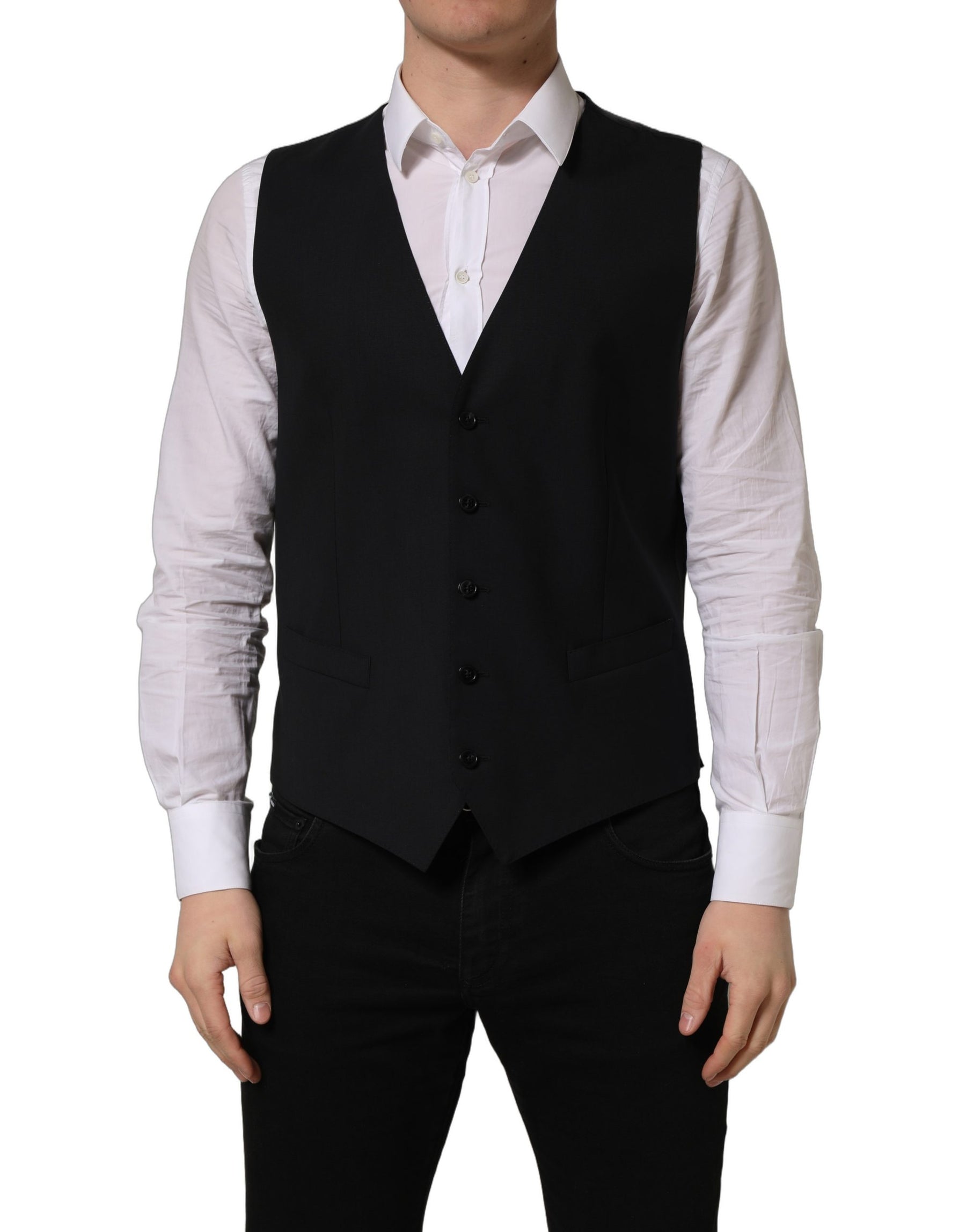 Dolce & Gabbana Black Wool Single Breasted Waistcoat Vest | Regal Royce