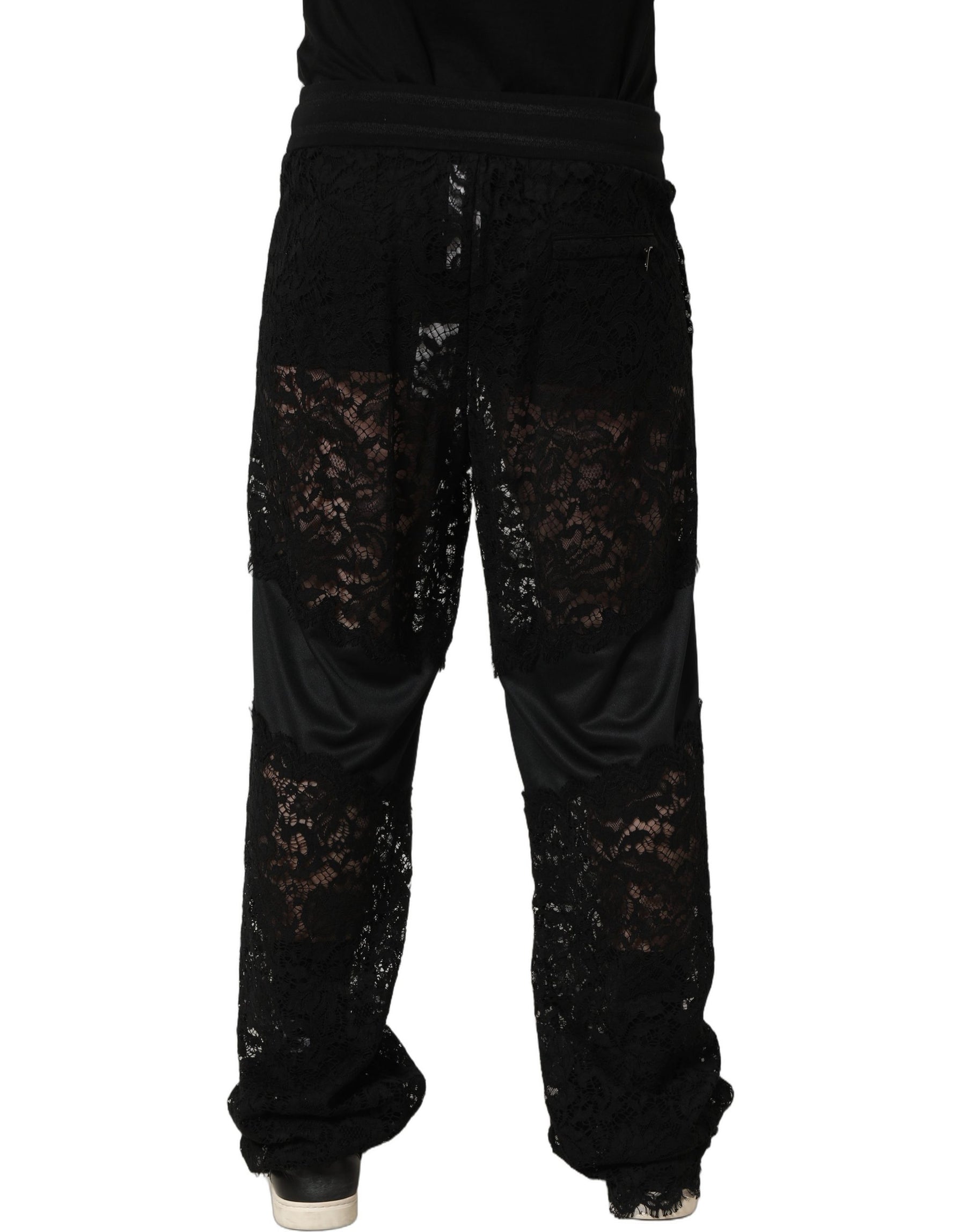 Dolce & Gabbana Black Lace Mid Waist Jogger Men Trouser Pants | Regal Royce