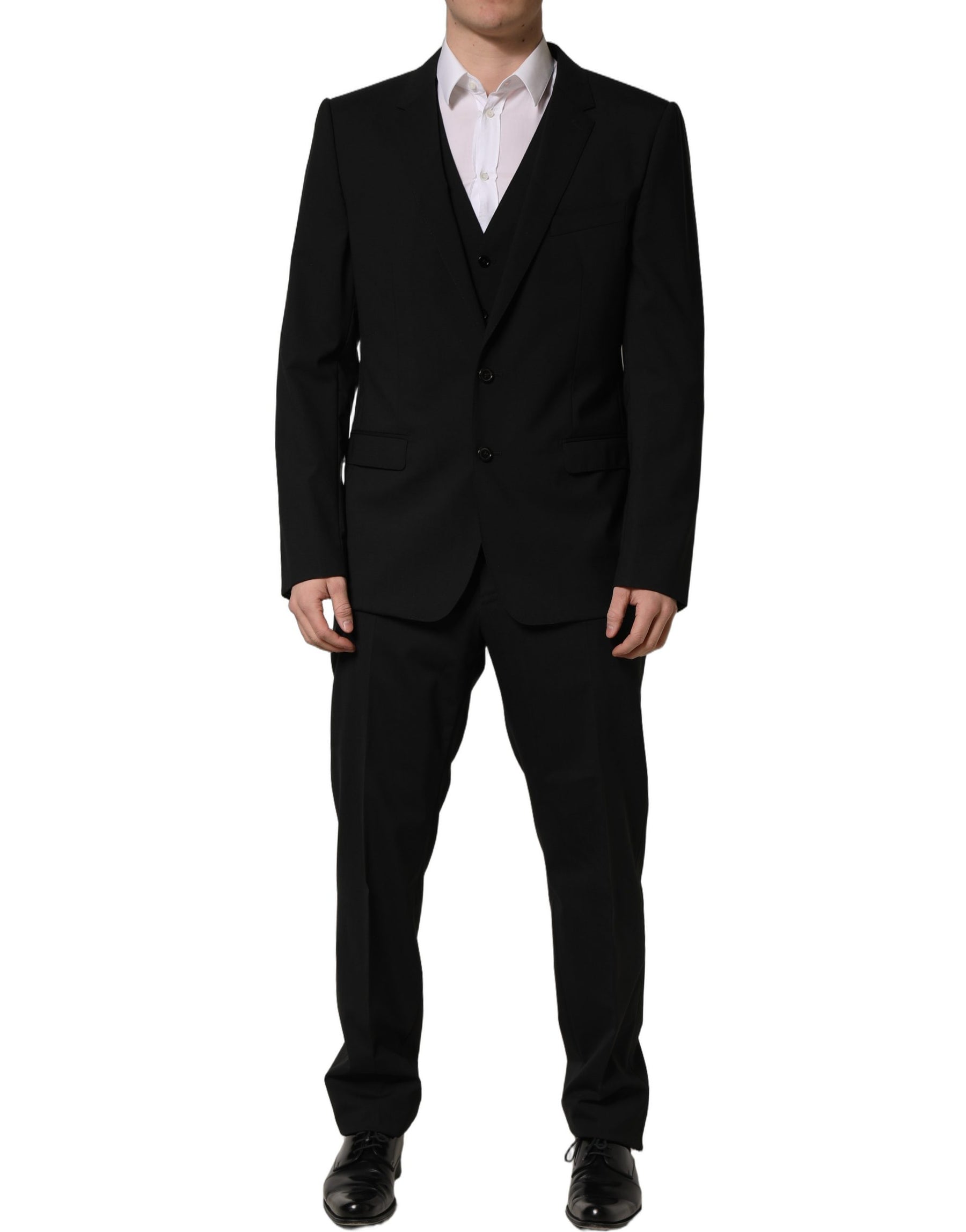 Dolce & Gabbana Black Wool Slim Fit Formal 3 Piece Men Suit | Regal Royce