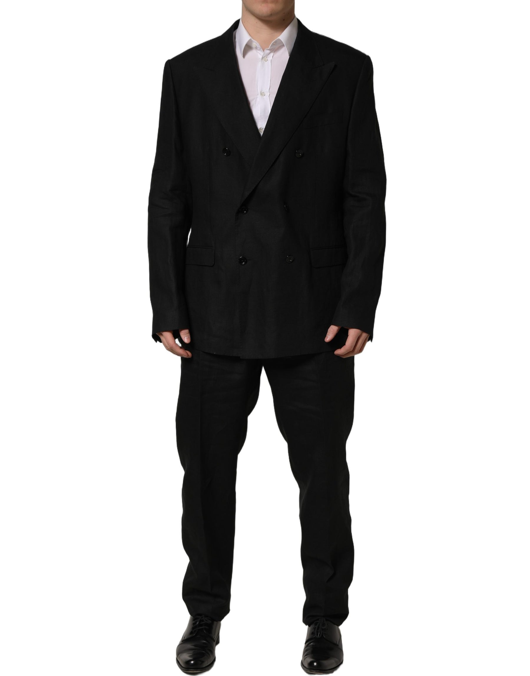Dolce & Gabbana Black Linen Slim Fit Formal 2 Piece Suit | Regal Royce