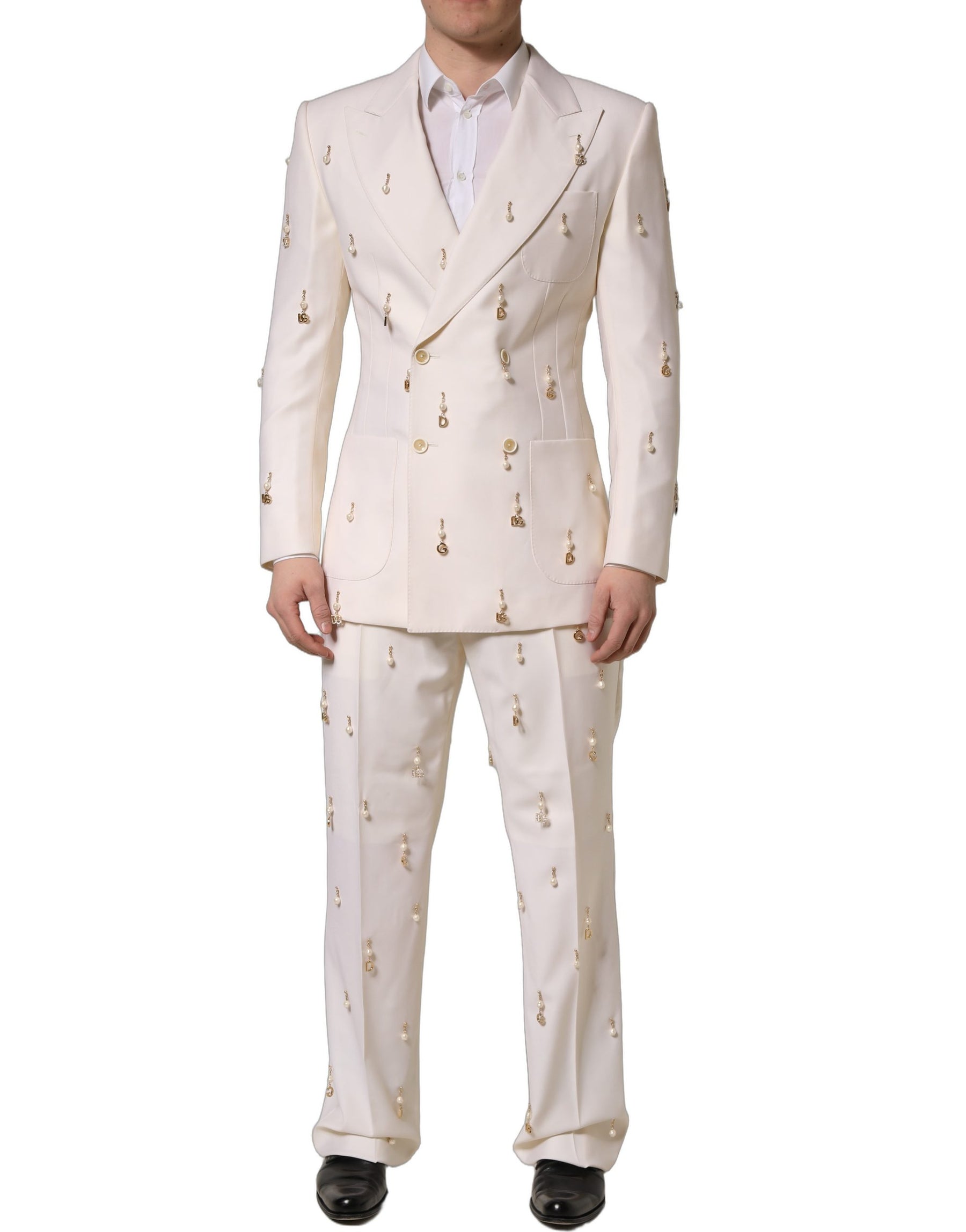 Dolce & Gabbana White Wool Slim Fit Formal 2 Piece Men Suit | Regal Royce
