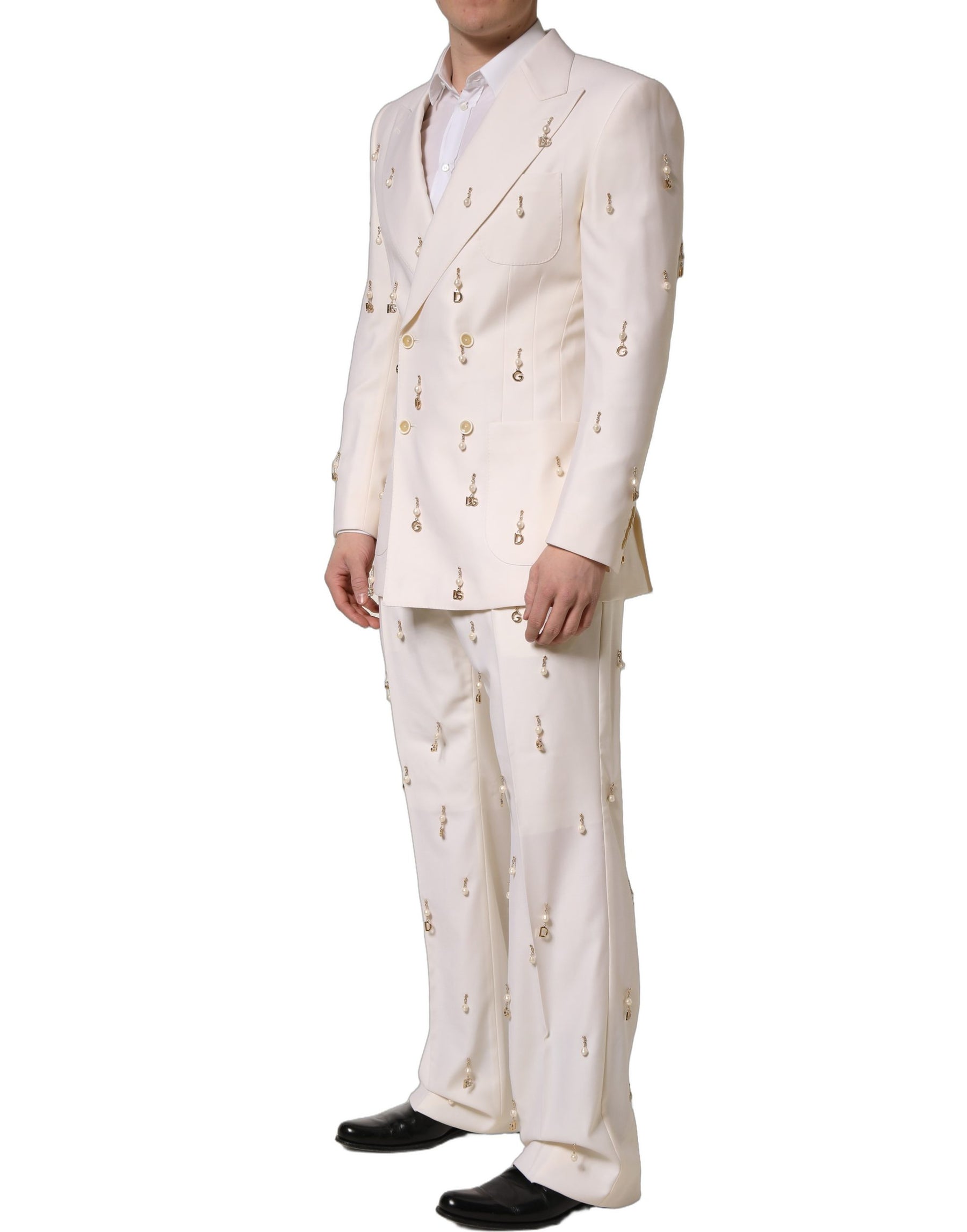 Dolce & Gabbana White Wool Slim Fit Formal 2 Piece Men Suit | Regal Royce
