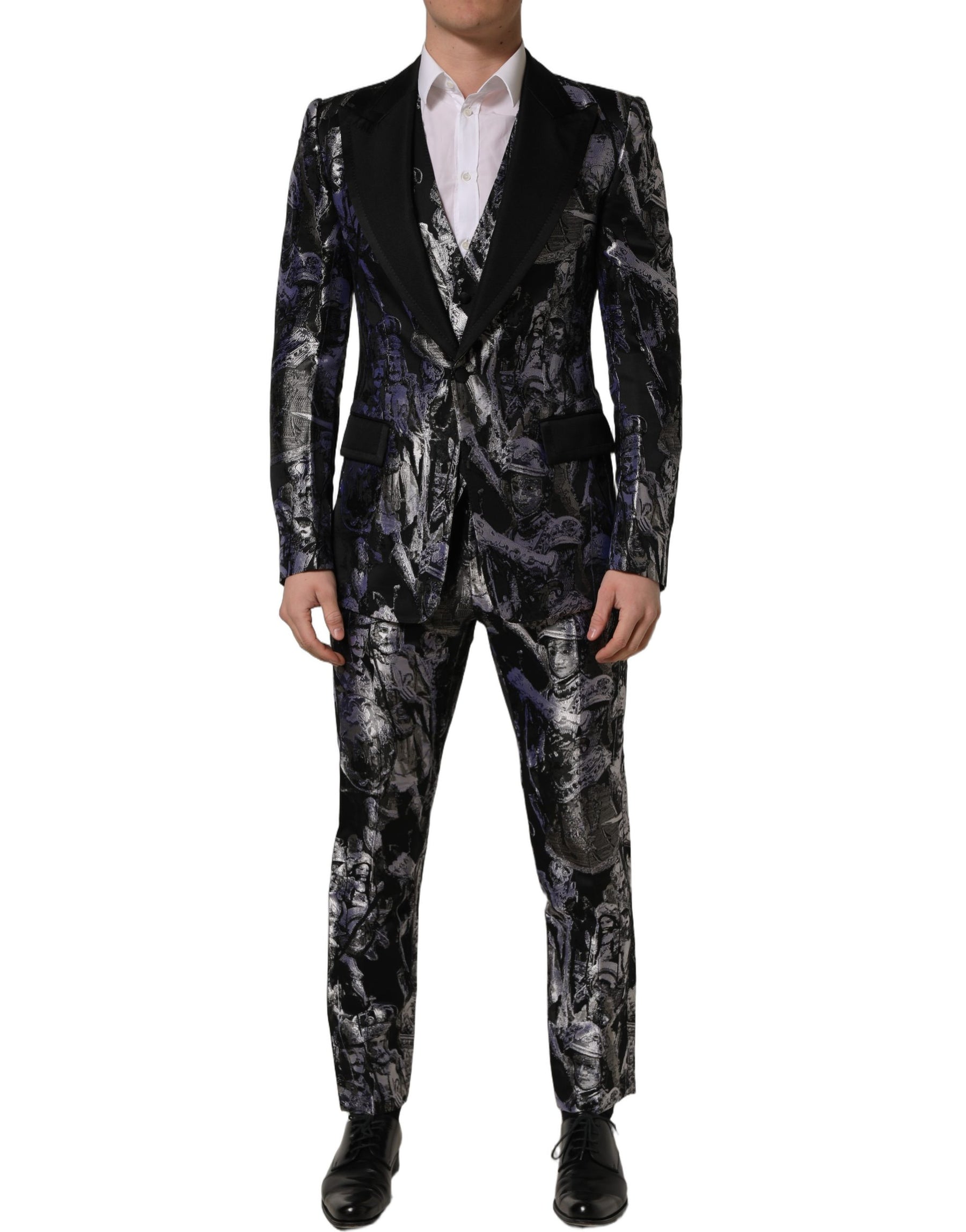 Dolce & Gabbana Black Jacquard Slim Fit Formal 3 Piece Suit | Regal Royce