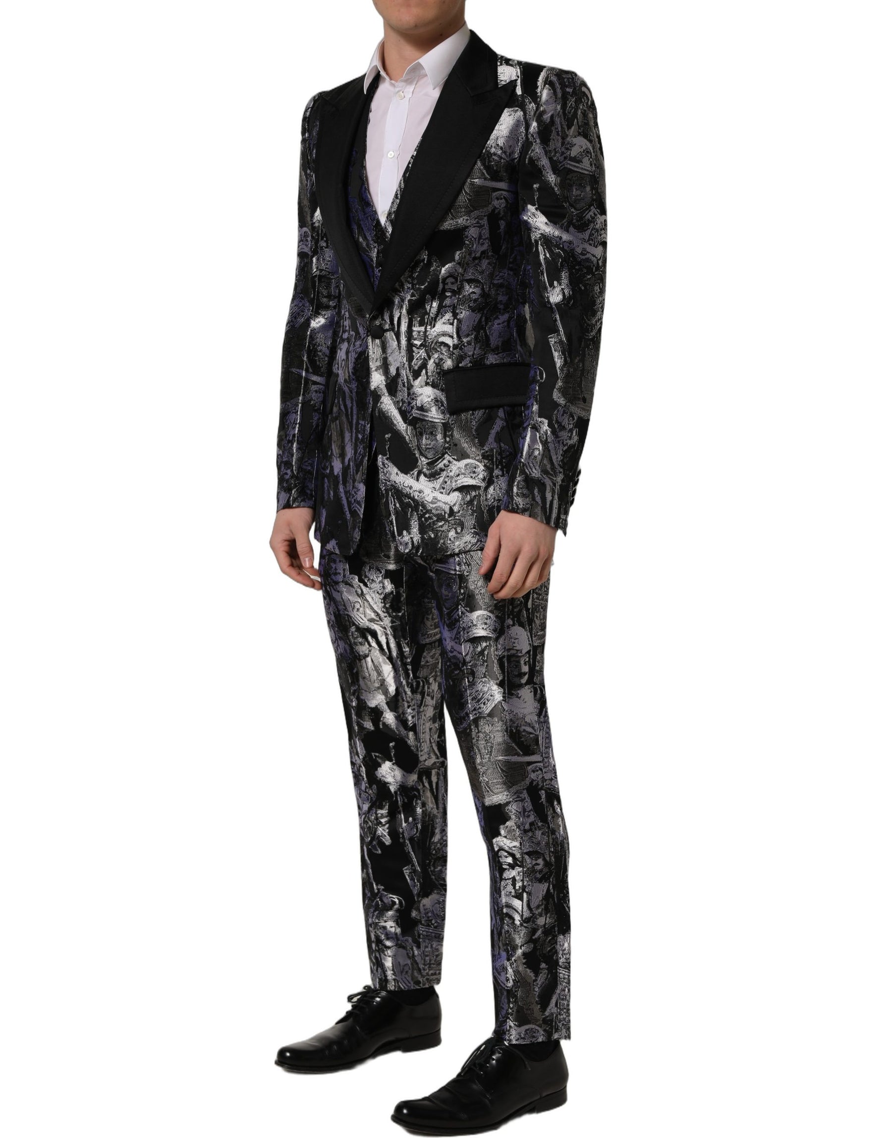Dolce & Gabbana Black Jacquard Slim Fit Formal 3 Piece Suit | Regal Royce