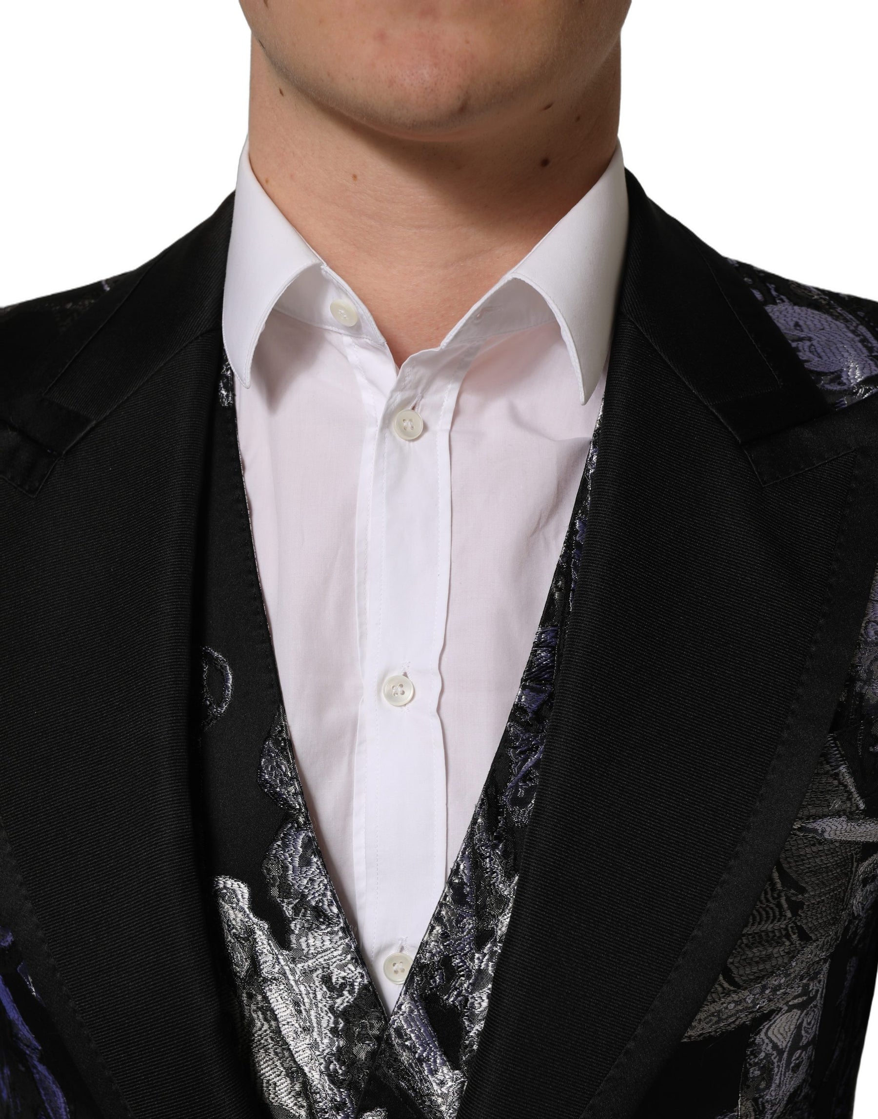 Dolce & Gabbana Black Jacquard Slim Fit Formal 3 Piece Suit | Regal Royce