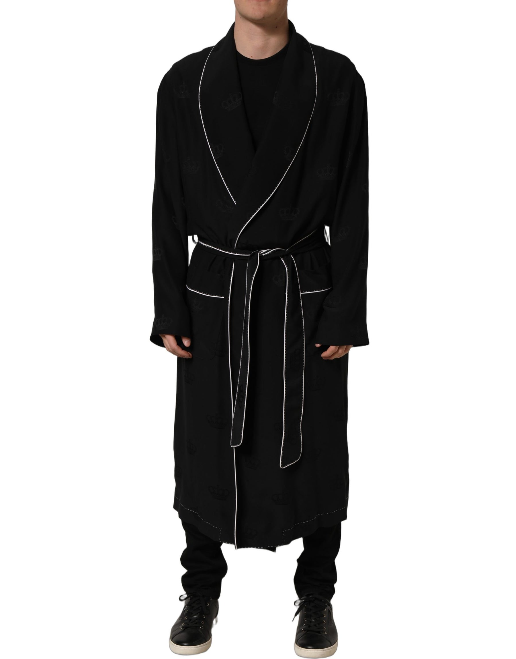 Dolce & Gabbana Black 100% Silk Robe Men Wrap Coat Jacket | Regal Royce