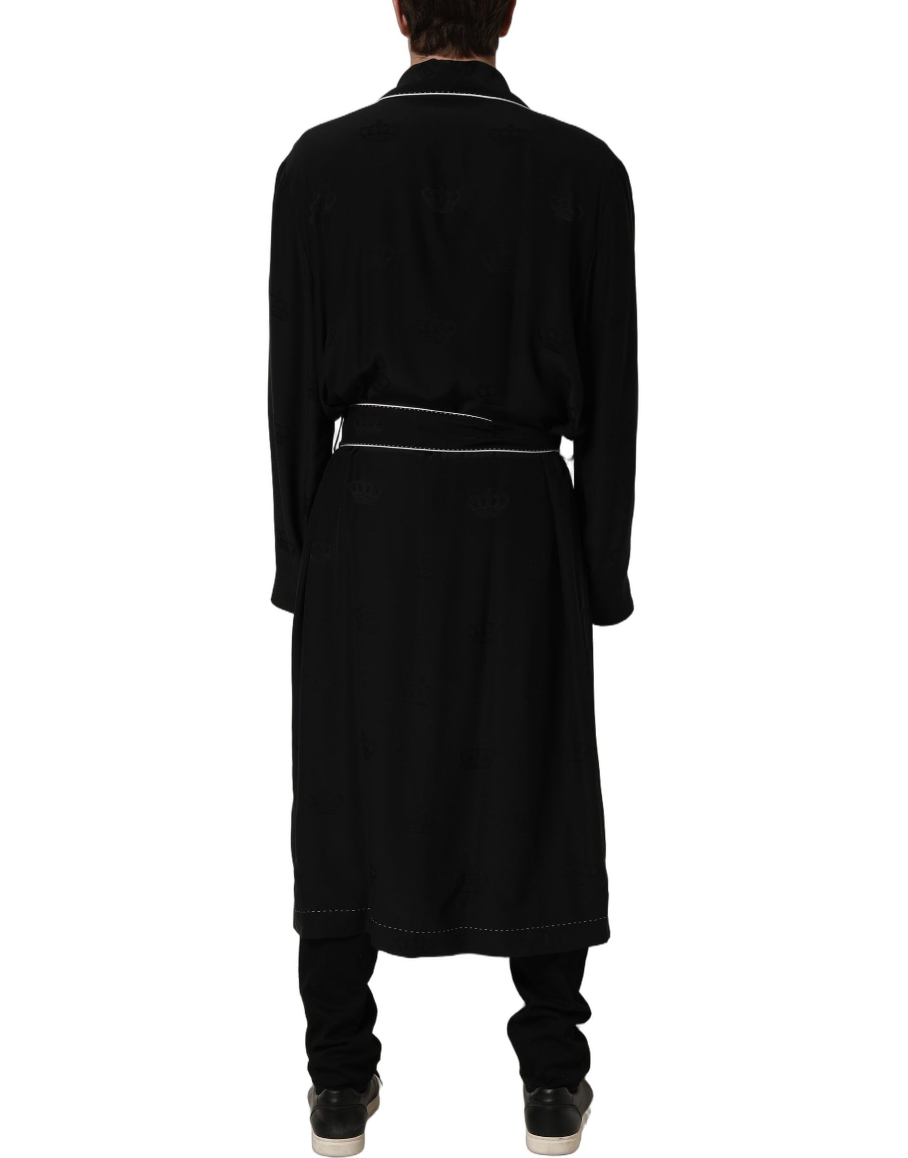 Dolce & Gabbana Black 100% Silk Robe Men Wrap Coat Jacket | Regal Royce