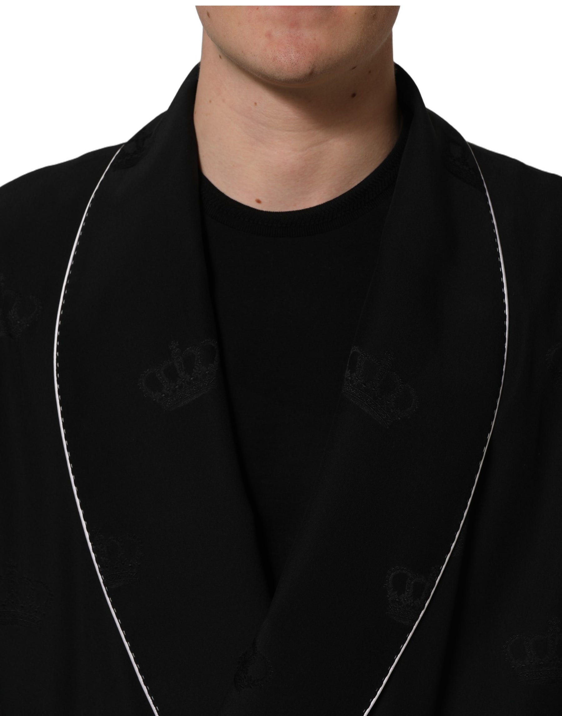 Dolce & Gabbana Black 100% Silk Robe Men Wrap Coat Jacket | Regal Royce