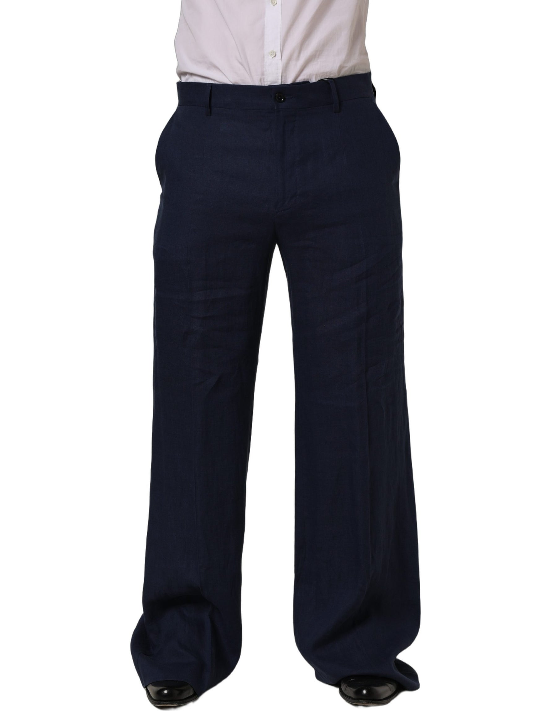 Dolce & Gabbana Blue Linen Straight Men Dress Trouser Pants | Regal Royce