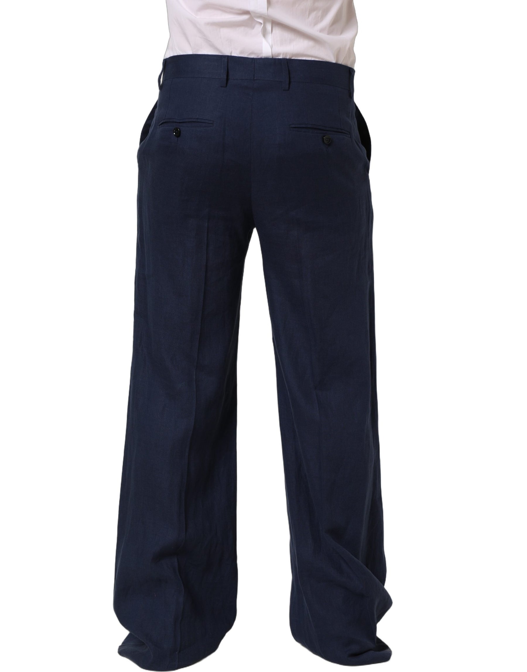 Dolce & Gabbana Blue Linen Straight Men Dress Trouser Pants | Regal Royce